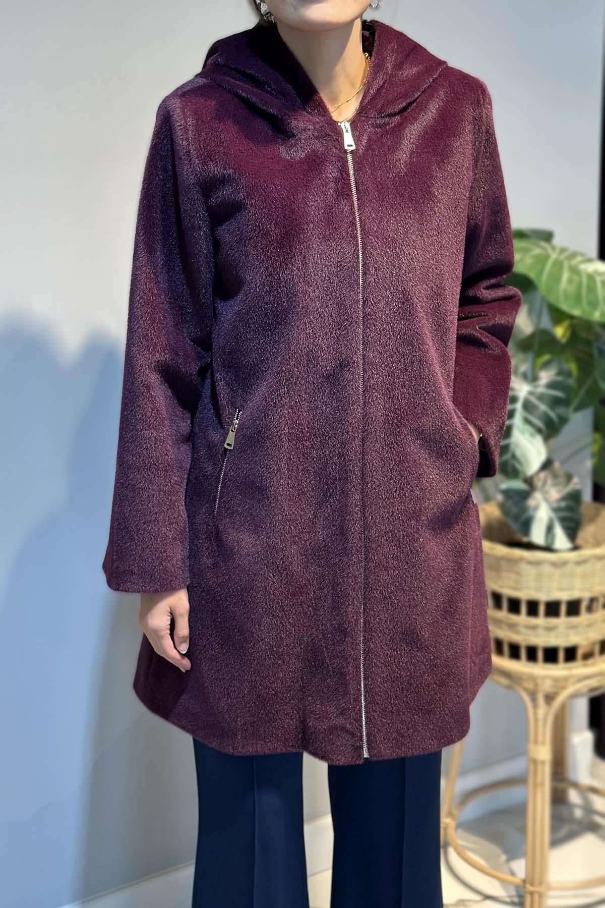 Büyük Beden Fermuar Detay Kap Ceket 2590 Mürdüm