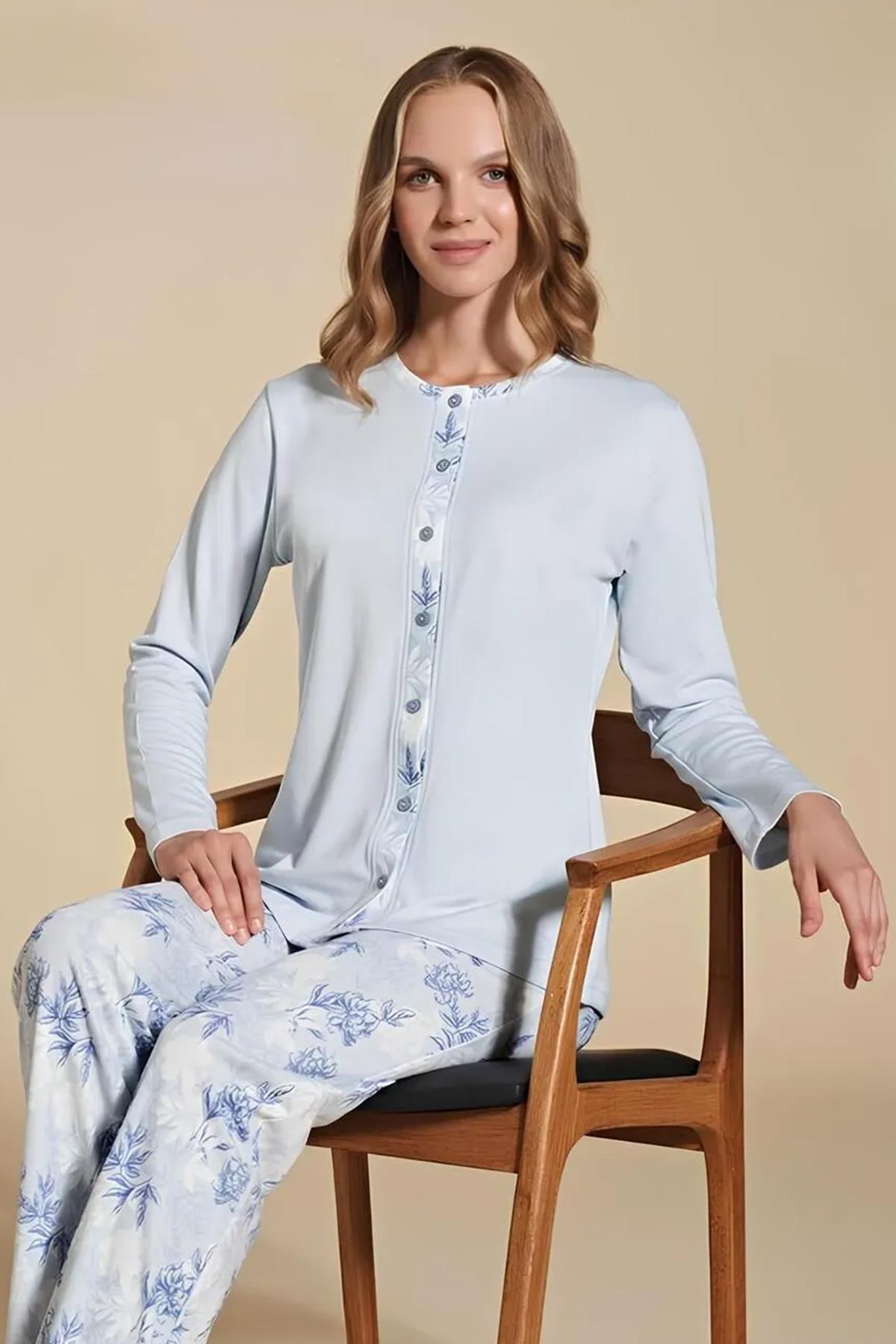 Büyük Beden Kadın Pijama Takımı 1465 Mavi