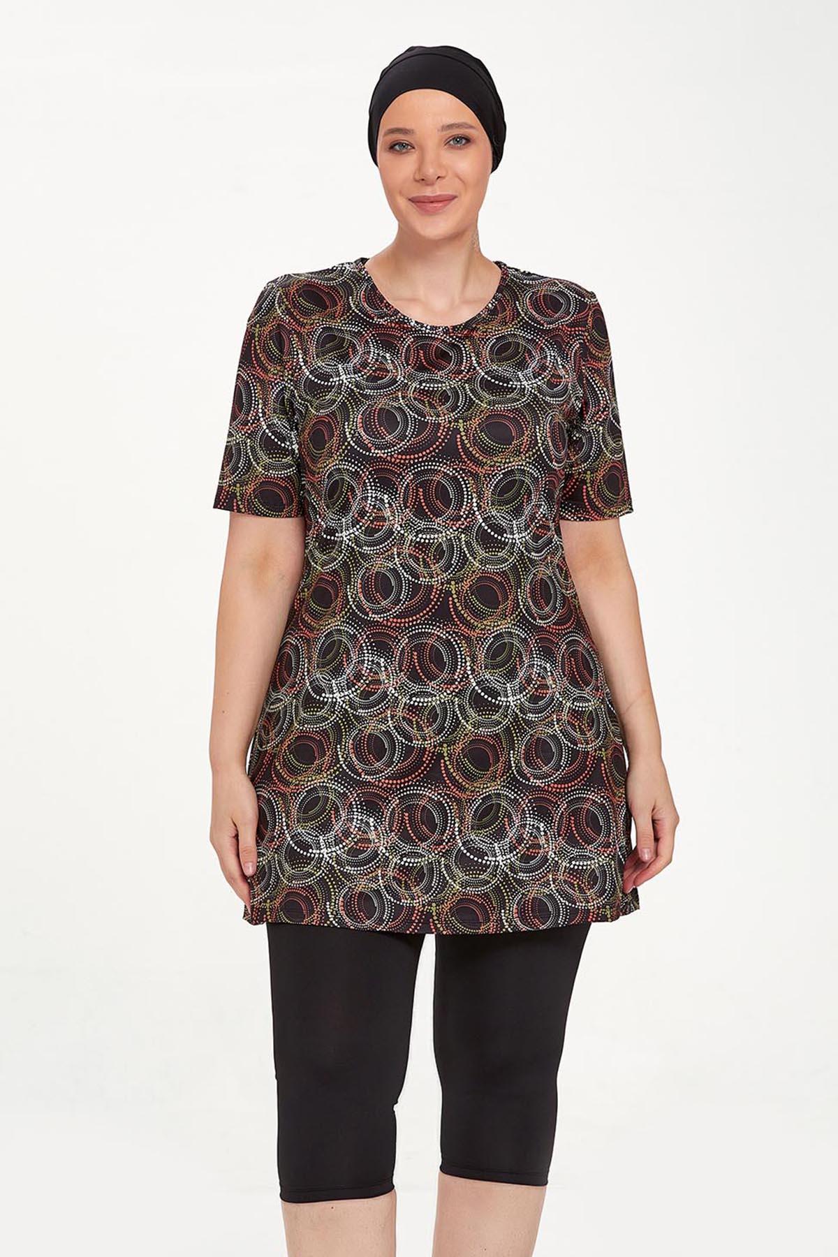 Büyük Beden Kısa Kollu Taytlı Yarı Kapalı Mayo Nelına 8320 Siyah