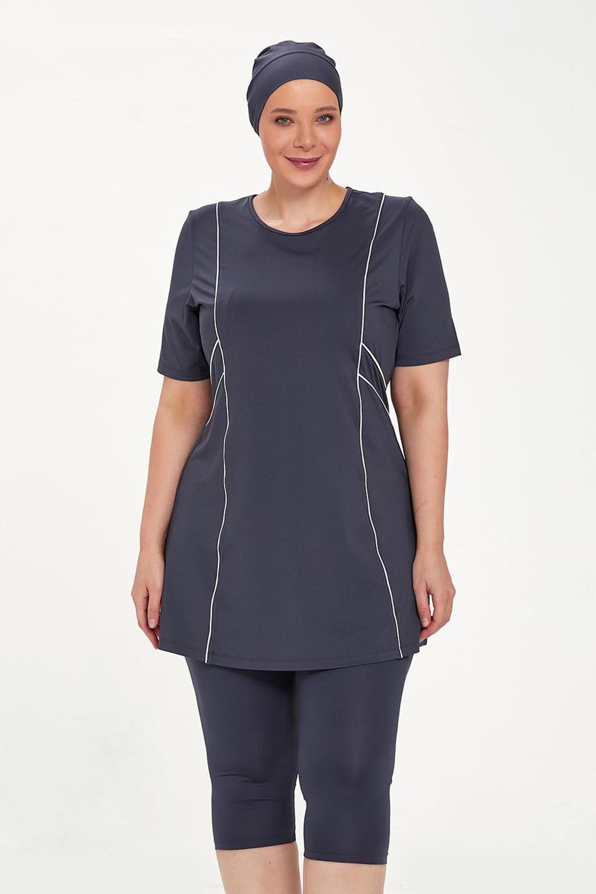 Büyük Beden Kısa Kollu Taytlı Yarı Kapalı Mayo Nerıssa 8322 Antrasit