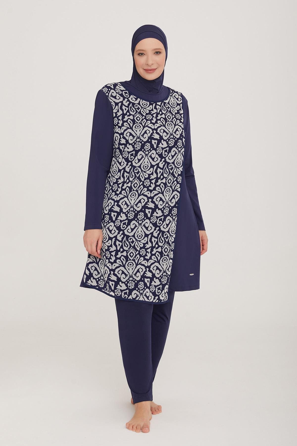 Büyük Beden Likralı Tam Kapalı Tesettür Mayo Rad 4481 Koyu Lacivert
