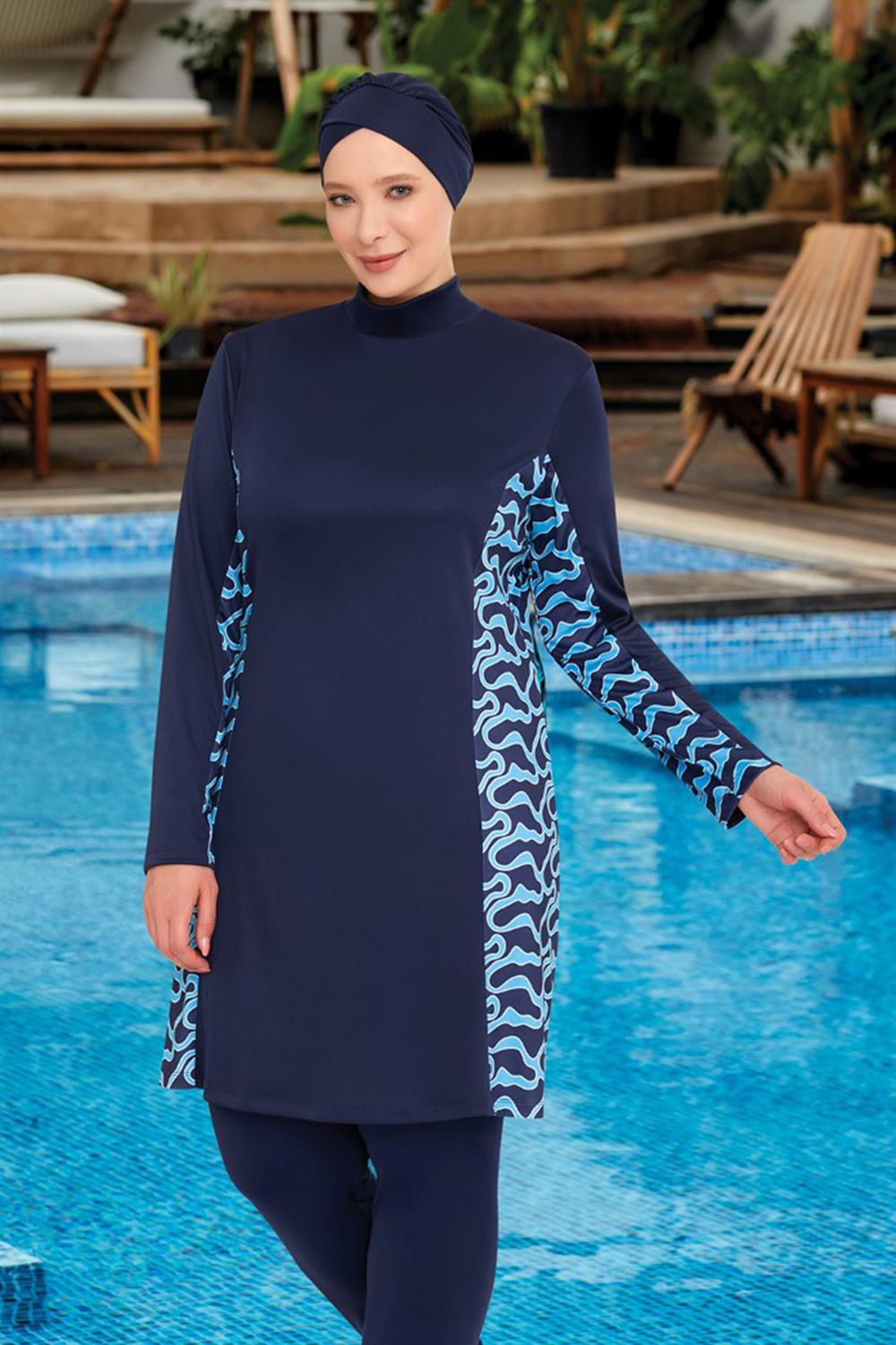 Büyük Beden Likralı Tam Kapalı Tesettür Mayo Judy 3 9105 Koyu Lacivert Remsa Mayo