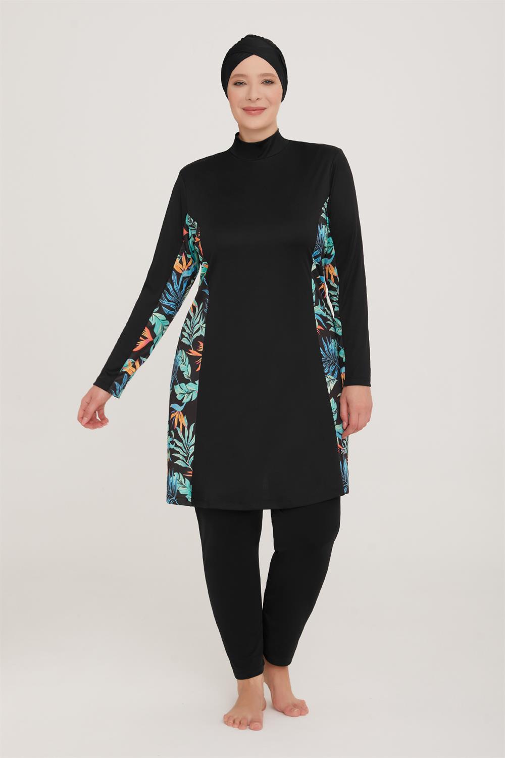 Büyük Beden Likralı Tam Kapalı Tesettür Mayo Judy 1 9103 Siyah Remsa Mayo