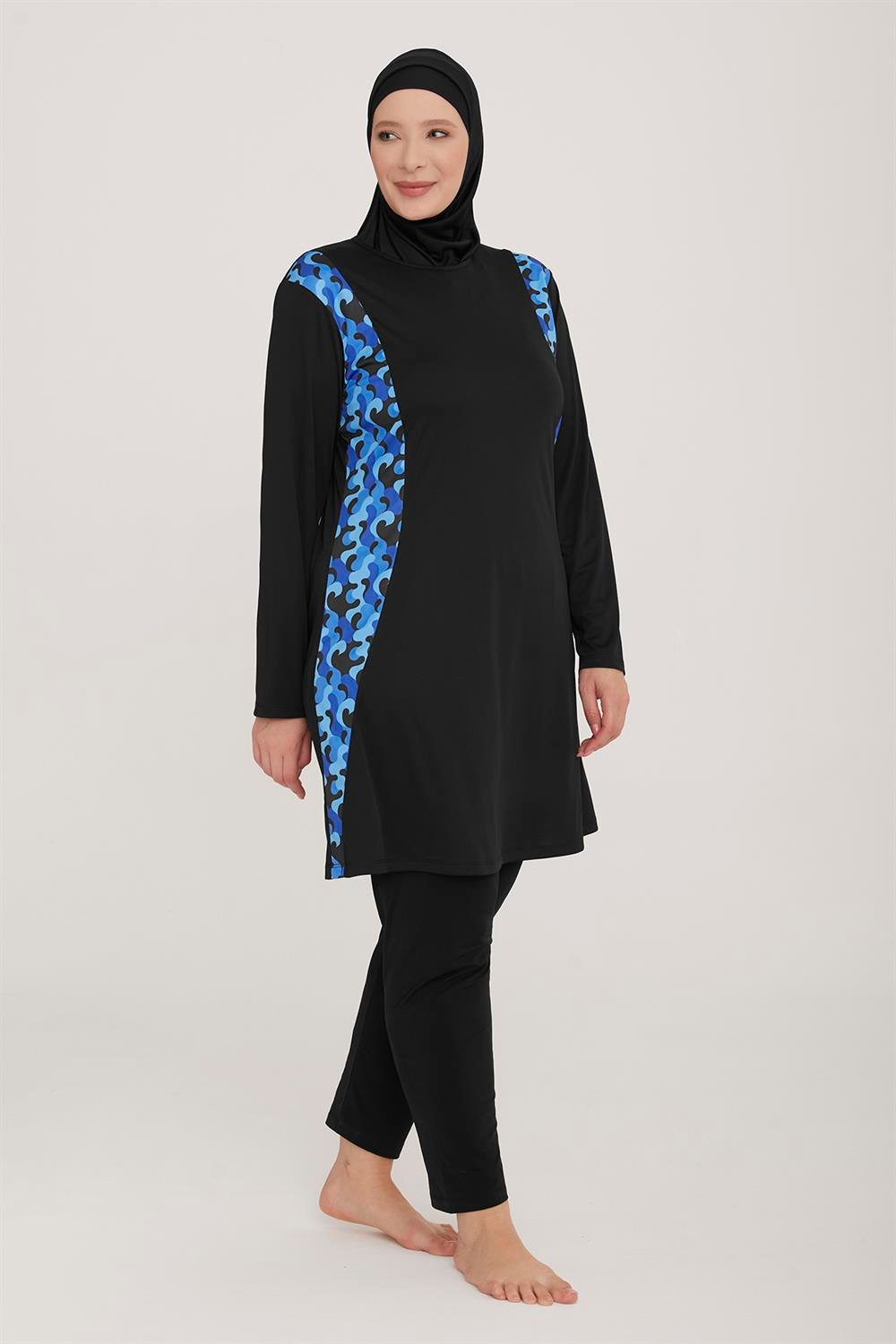 Büyük Beden Likralı Tam Kapalı Tesettür Mayo Yax 2 9101 Siyah Remsa Mayo