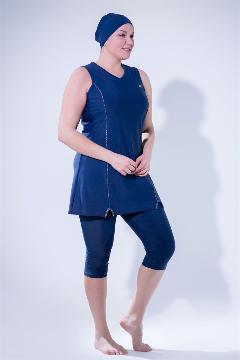 Büyük Beden Likralı Yarı Kapalı Kolsuz 3109 Koyu Lacivert