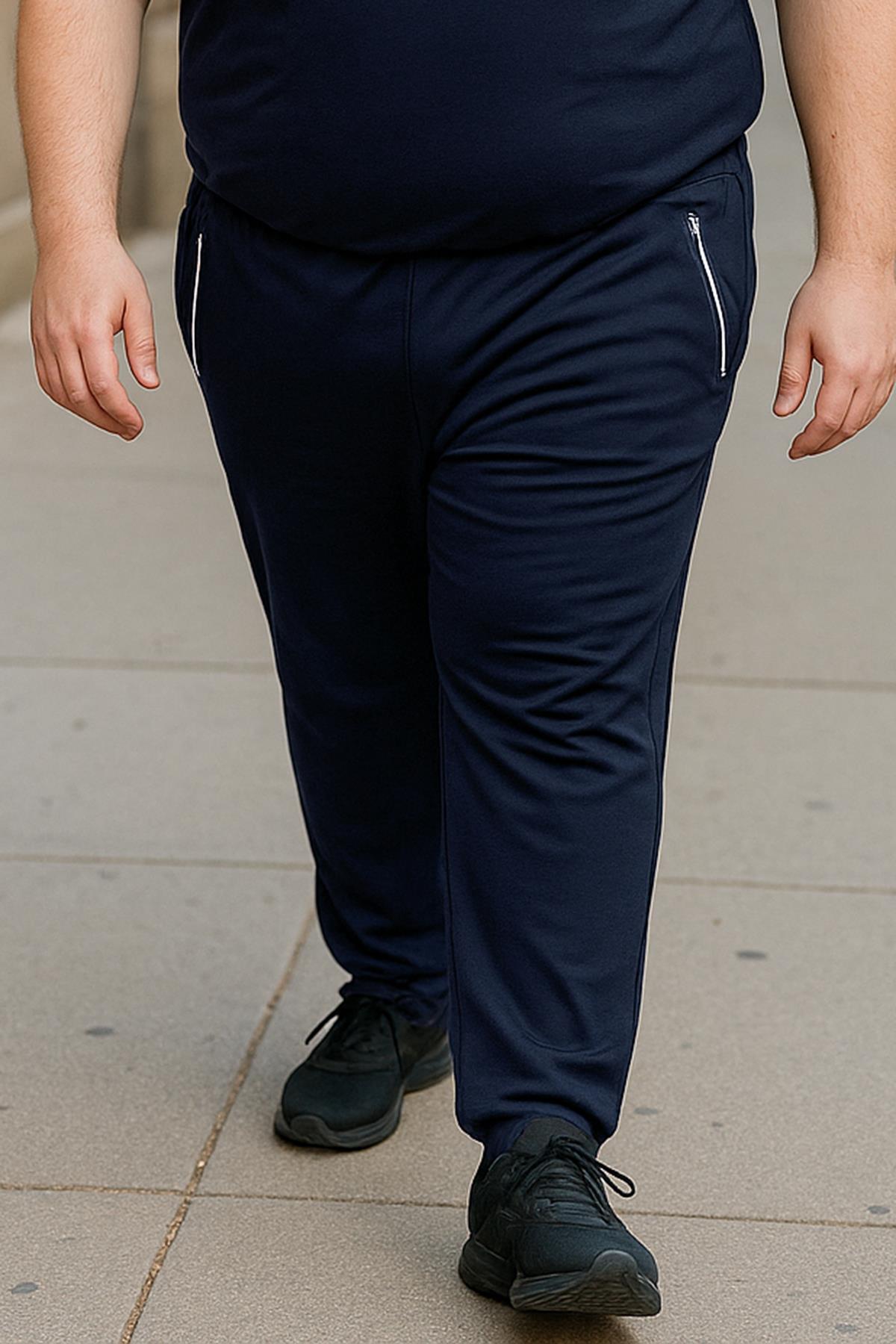 Büyük Beden Pamuk Dokulu Erkek Eşofman Altı 24702 Lacivert