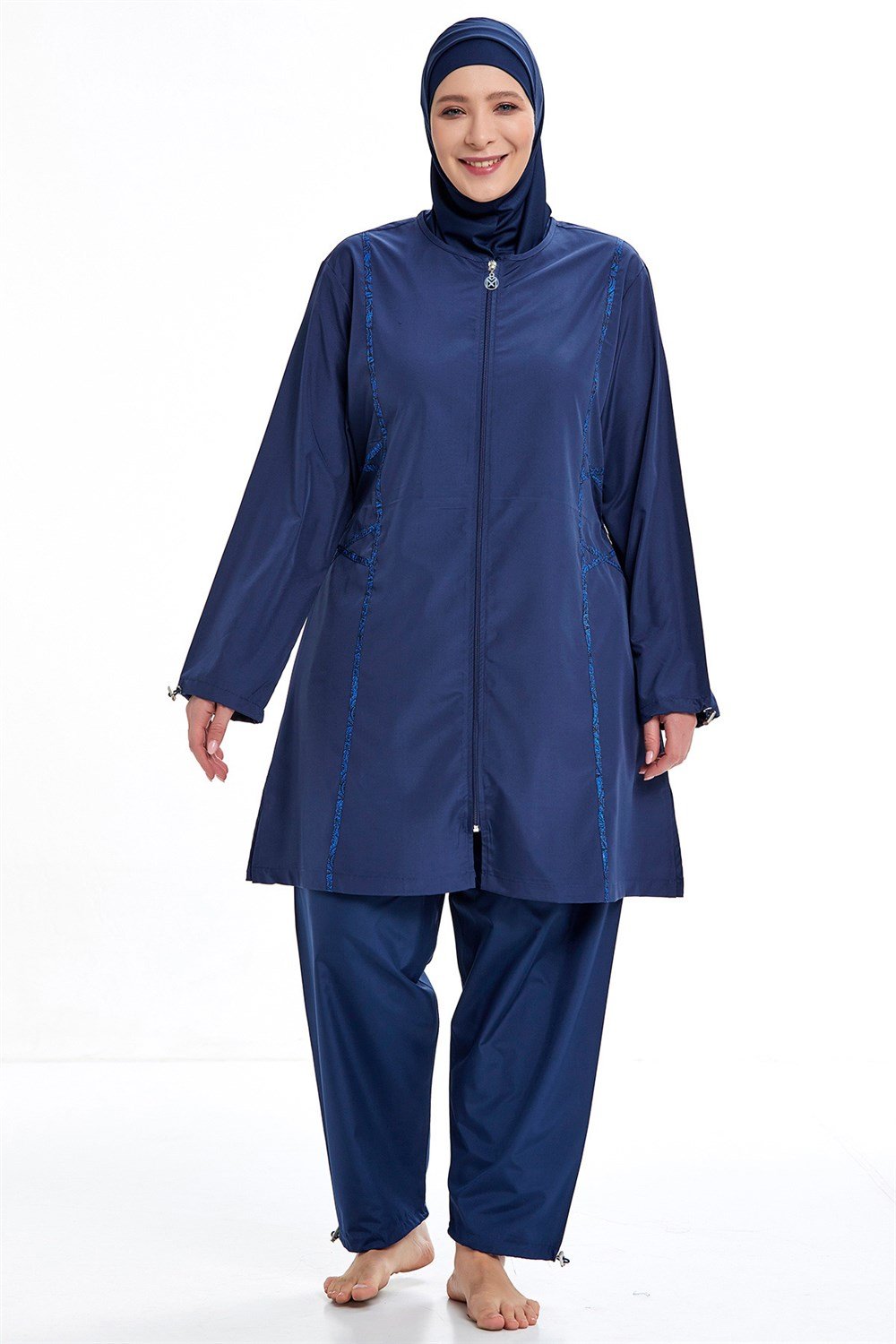 Büyük Beden Tam Kapalı Tesettür Mayo 0592 Koyu Lacivert Remsa Mayo