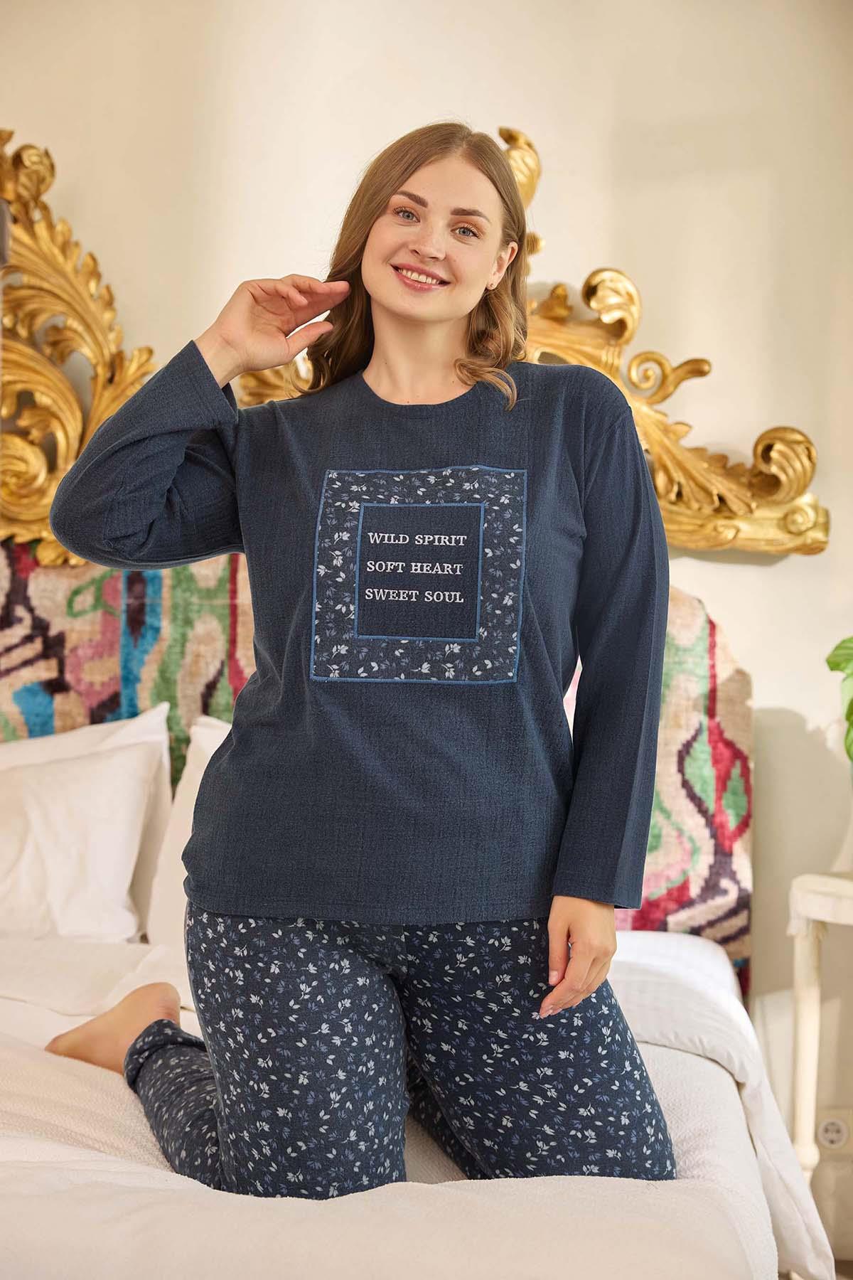 Büyük Beden Termal Kadın Uzun Kol Pijama Takımı 240685 Laci01