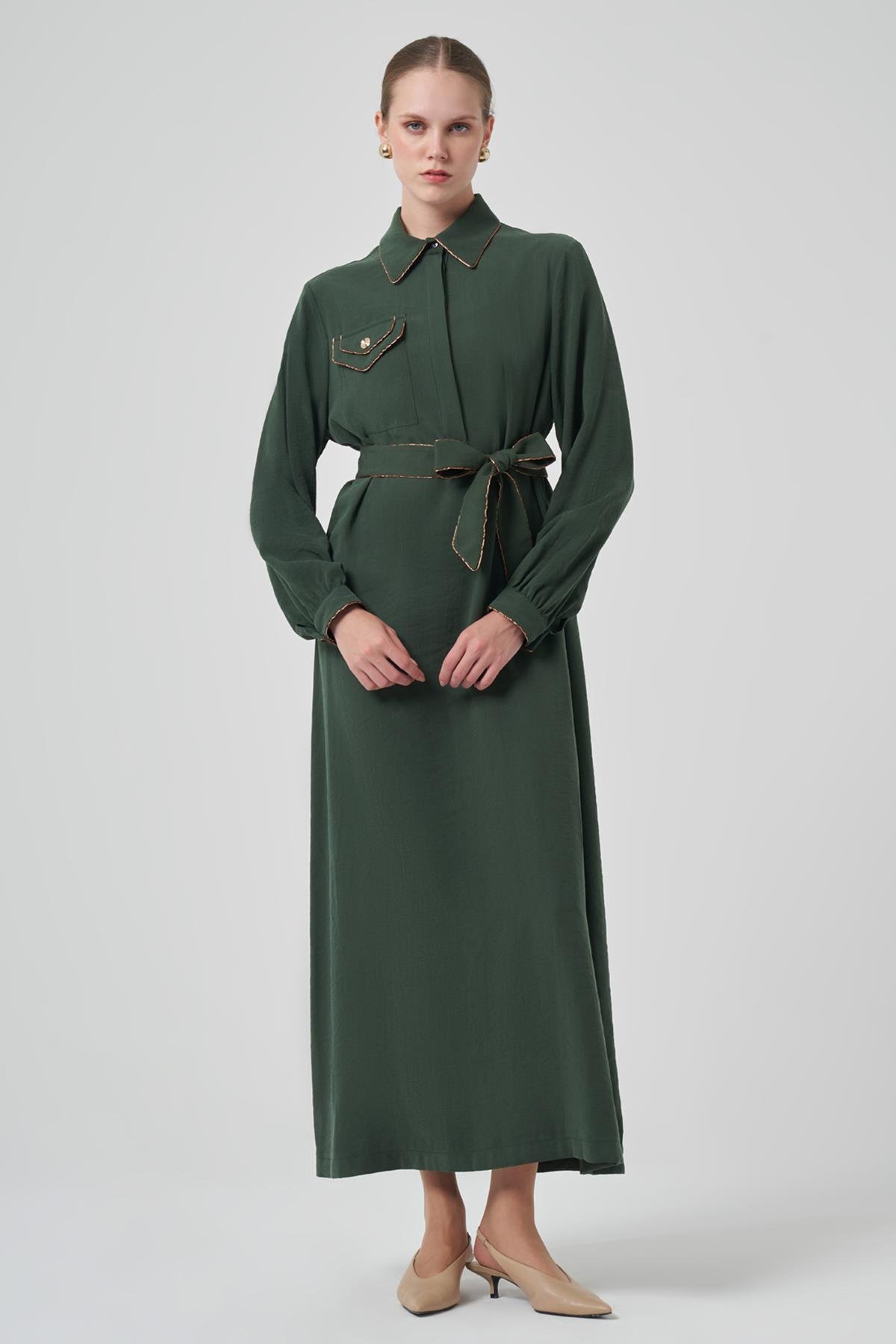 Cep Detay Kuşaklı Elbise 2005 Turmalin Yeşil 