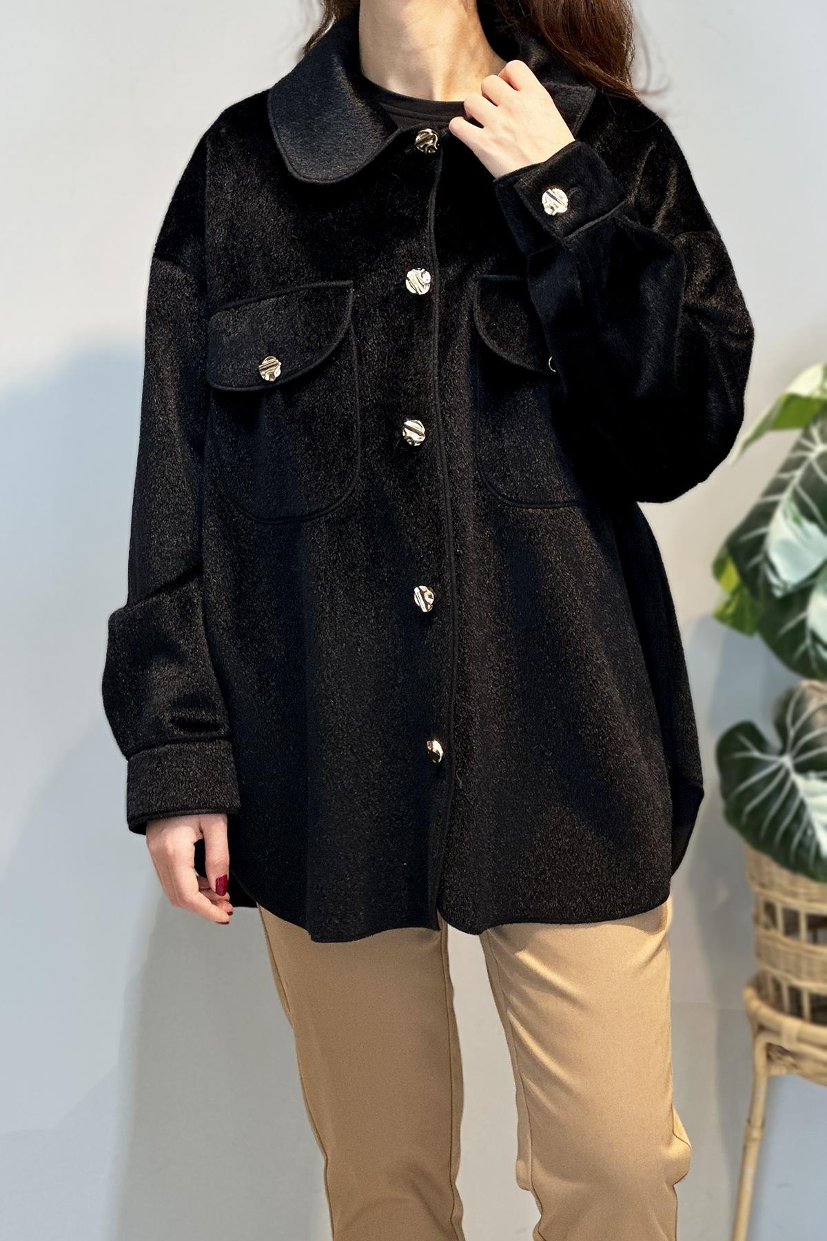 Cep ve Düğme Detaylı Ceket 35851 Siyah