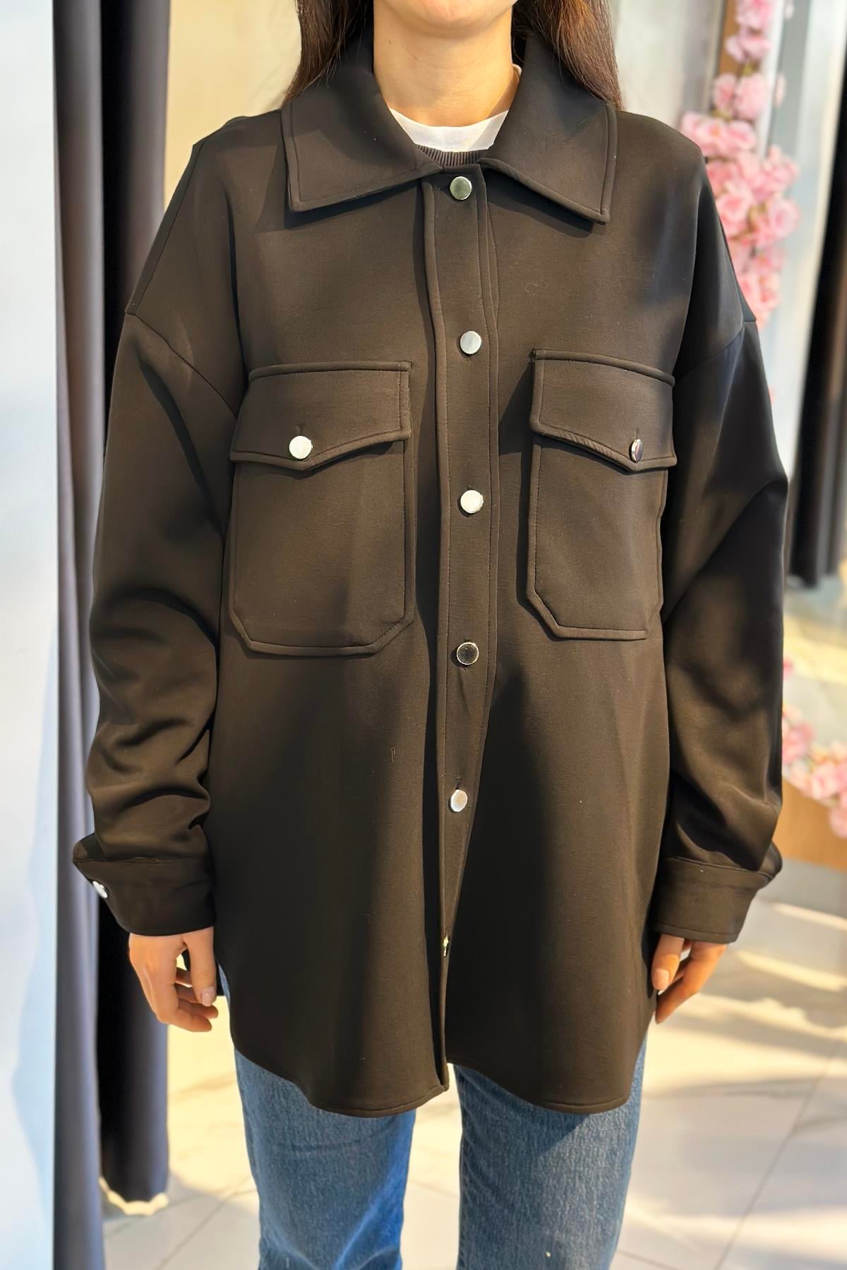 Cepli Oversize Modal Ceket 34342 Siyah