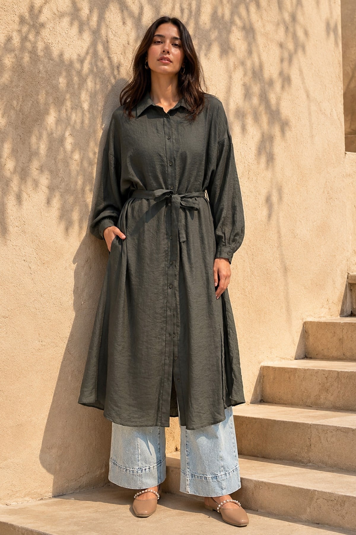 Çift Katlı Kuşaklı Nil Tunik 165 Yeşil