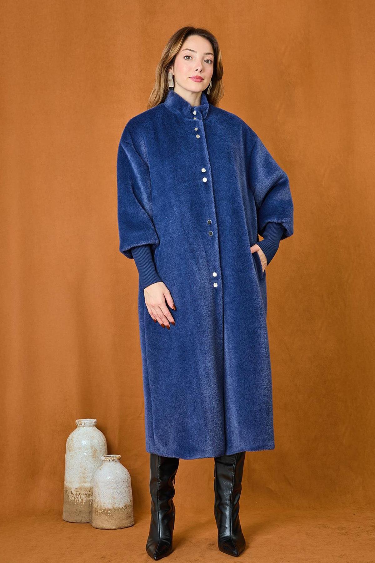 Çıtçıt Detaylı Angora Kaban Mont 15230 Lacivert