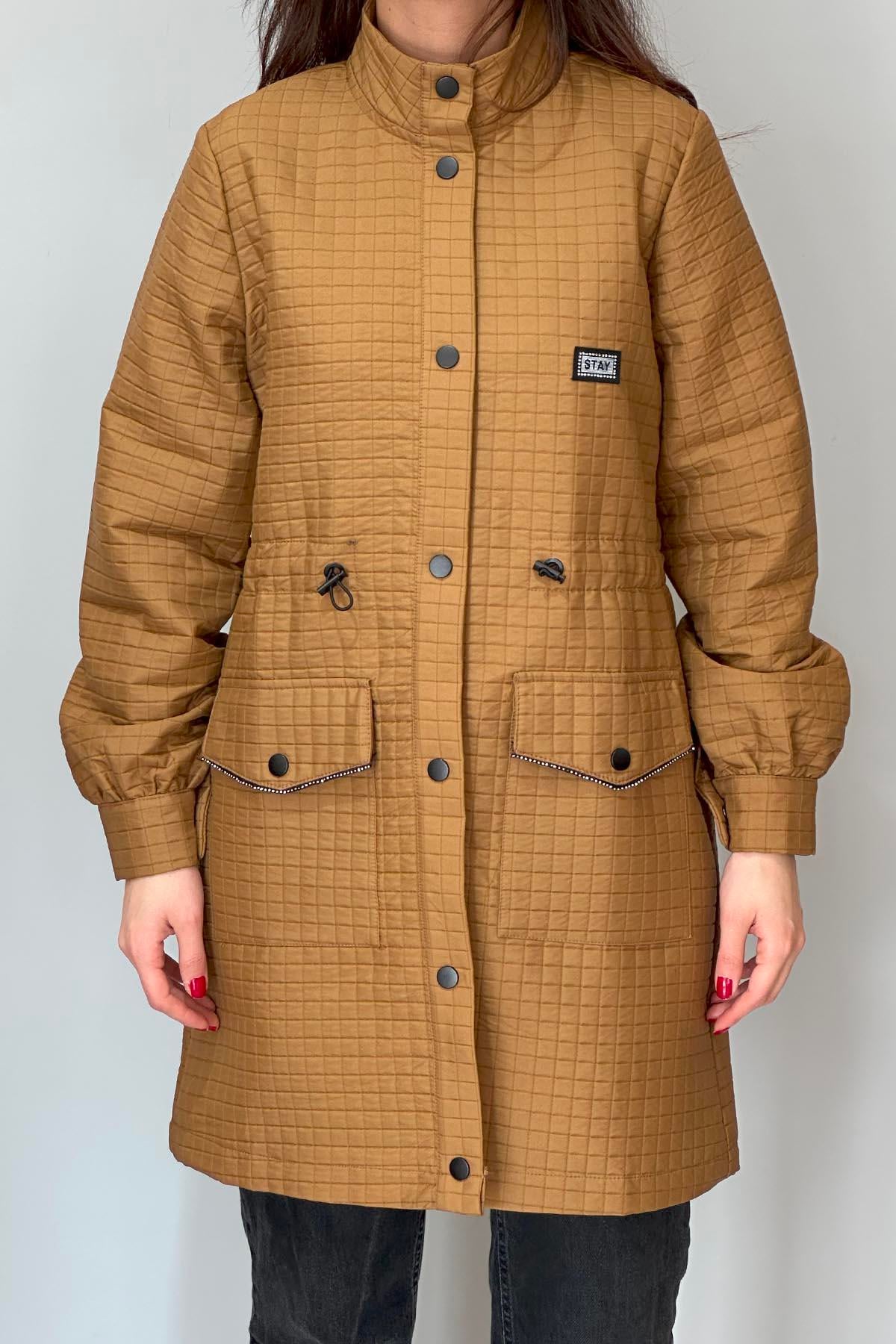 Çıtçıtlı Kapitone Mont 17681 Taba