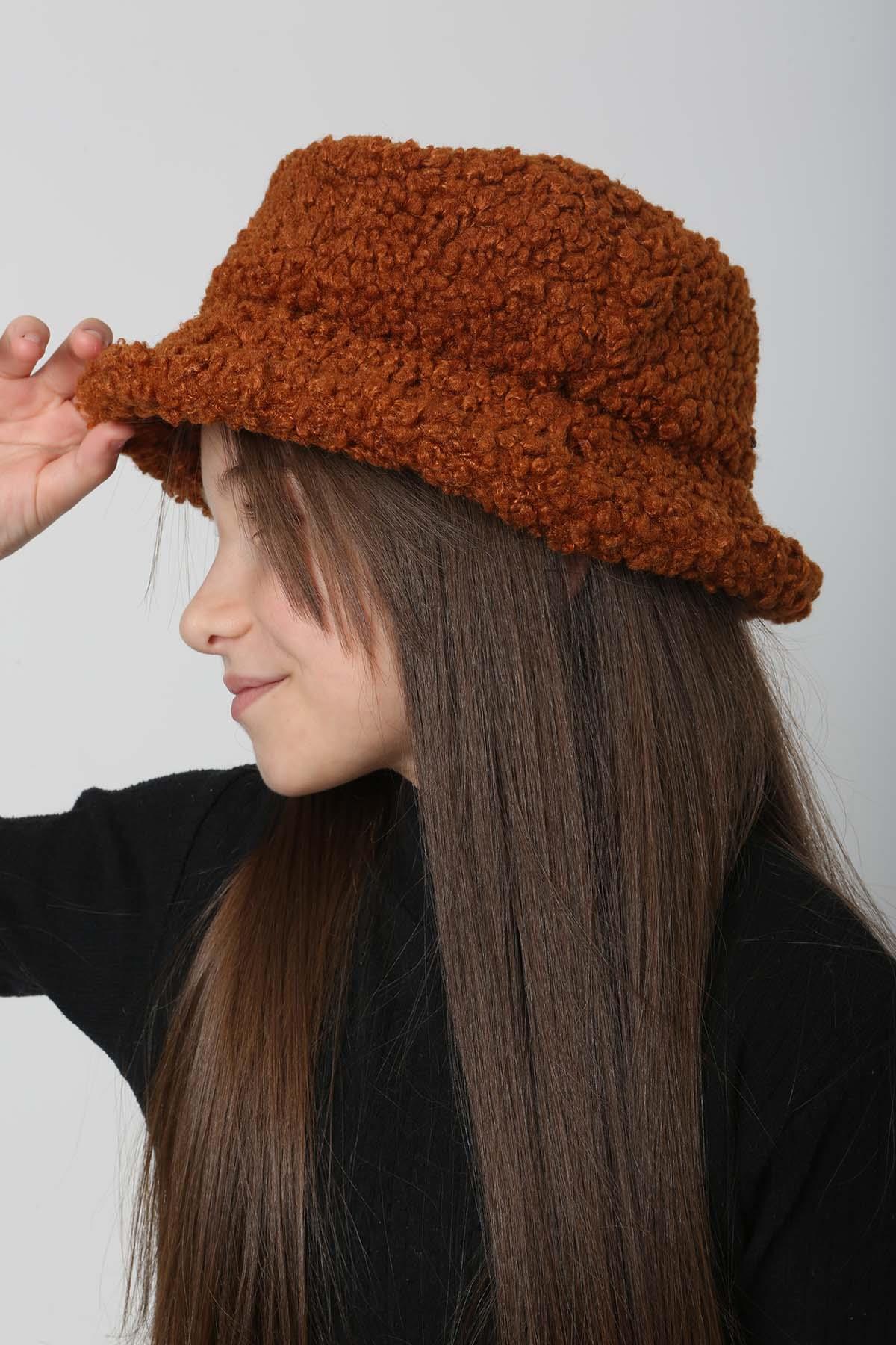 Çocuk Kıvırcık Peluş Bucket Şapka RKŞ-Ç-10 Kiremit