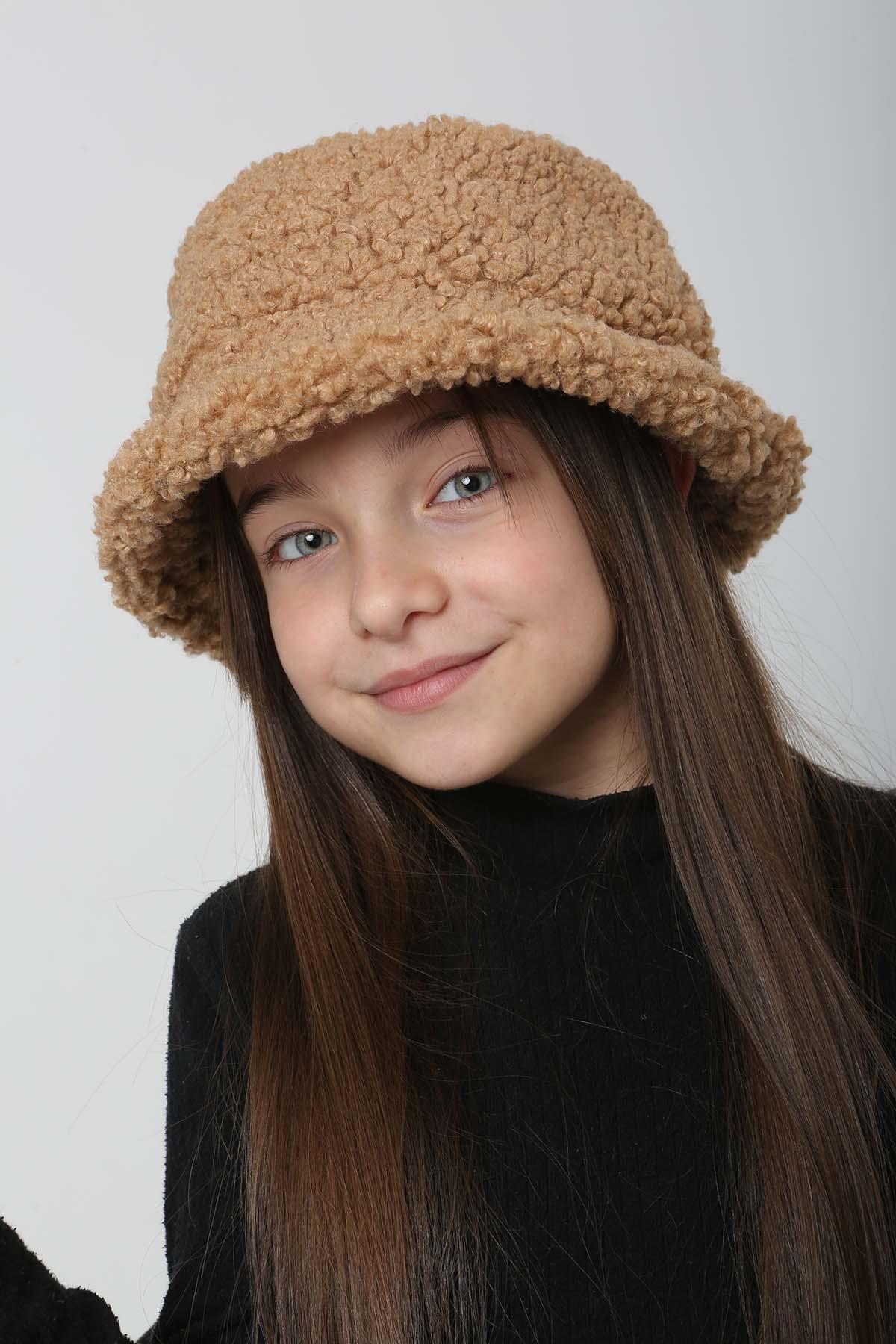 Çocuk Kıvırcık Peluş Bucket Şapka RKŞ-Ç-10 Camel
