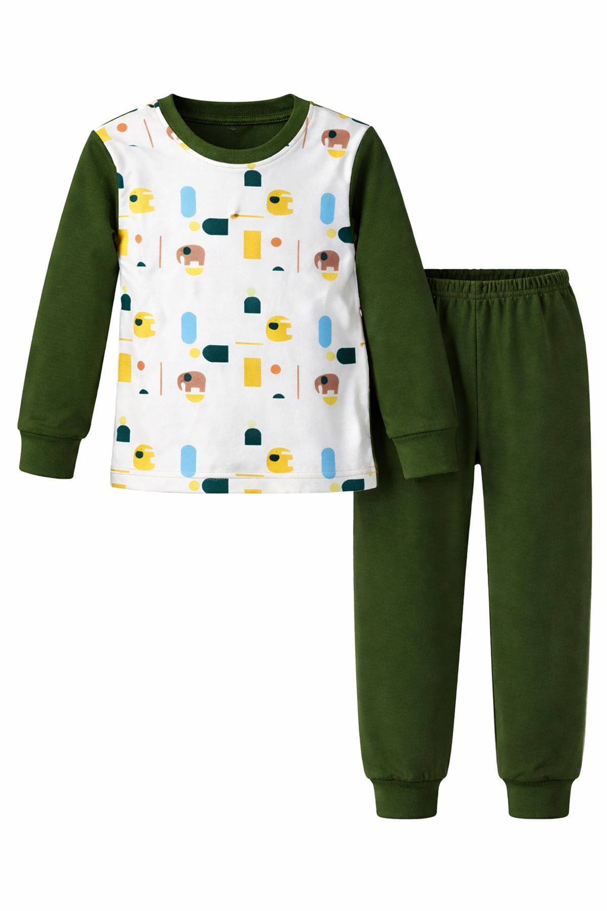 Çocuk Pamuklu Desenli Pijama Takımı 6068-03 Acı Yeşil