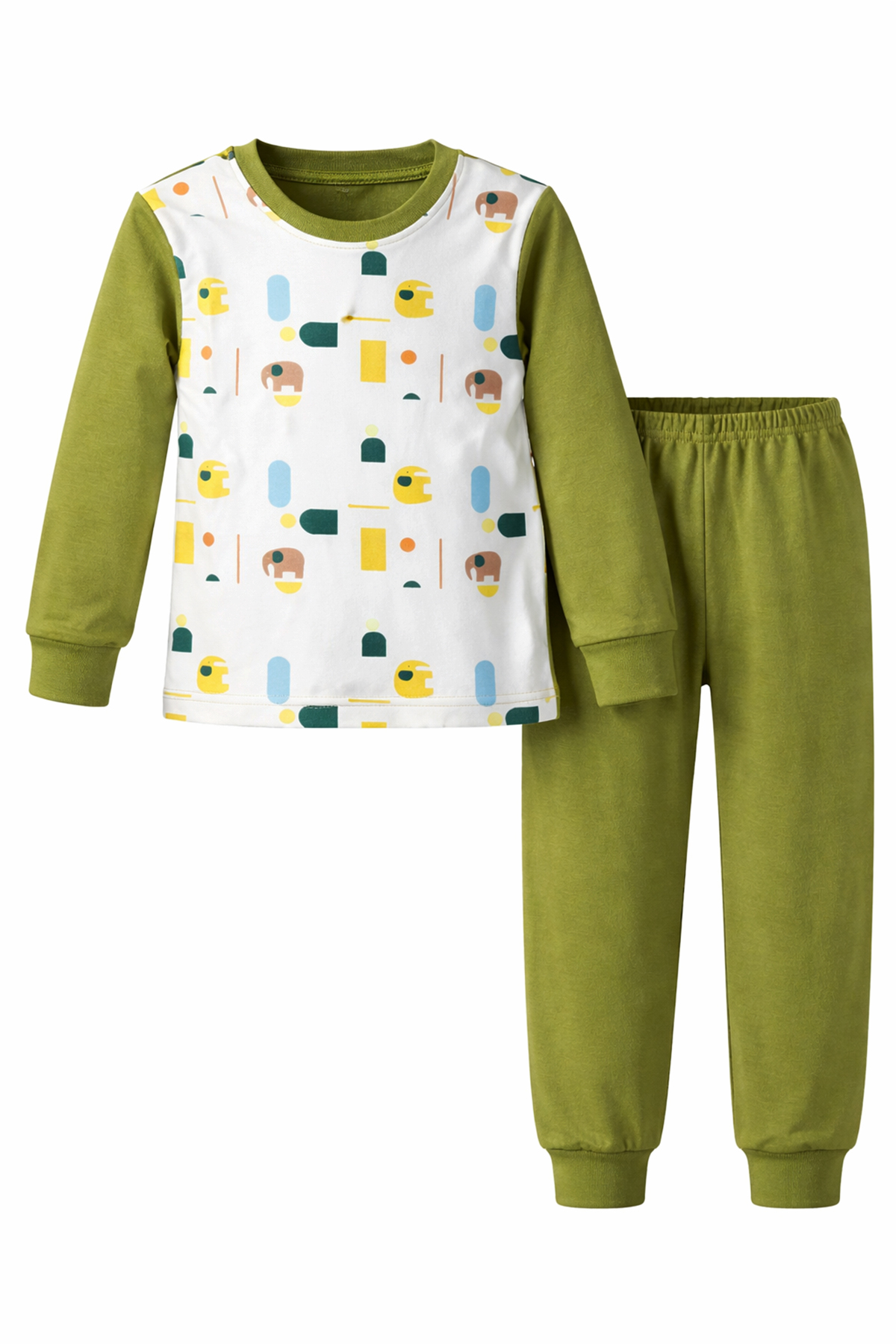 Çocuk Pamuklu Desenli Pijama Takımı 6068-03 Fıstık Yeşil