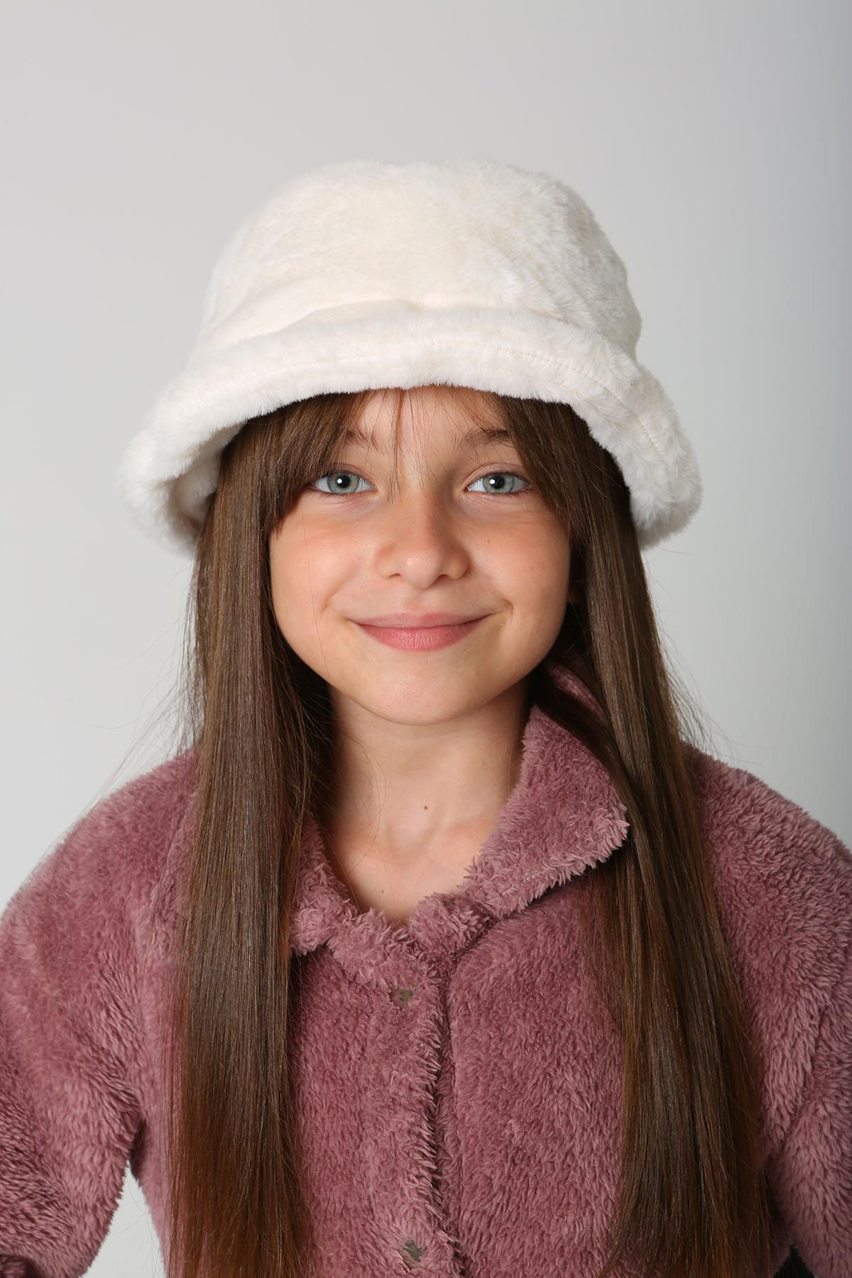Çocuk Peluş Bucket Şapka RKŞ-Ç-01 Ekru
