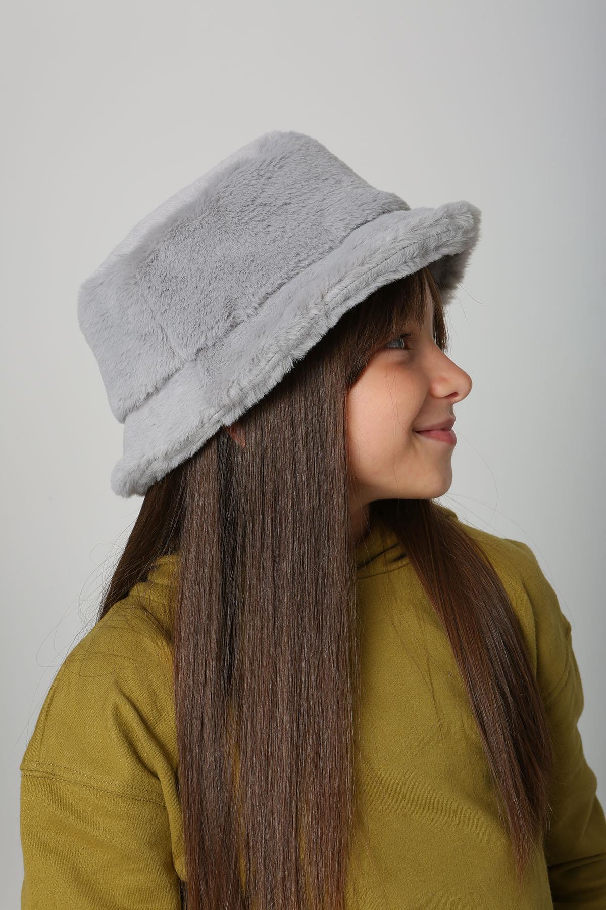 Çocuk Peluş Bucket Şapka RKŞ-Ç-01 Gri