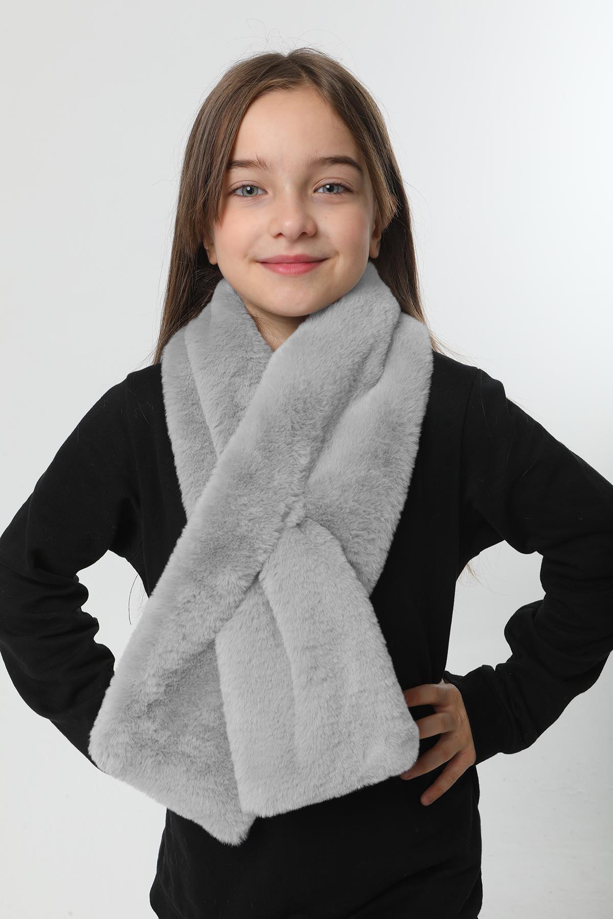 Çocuk Peluş Kaşkol Boyunluk Atkı RKB-Ç-01 Gri