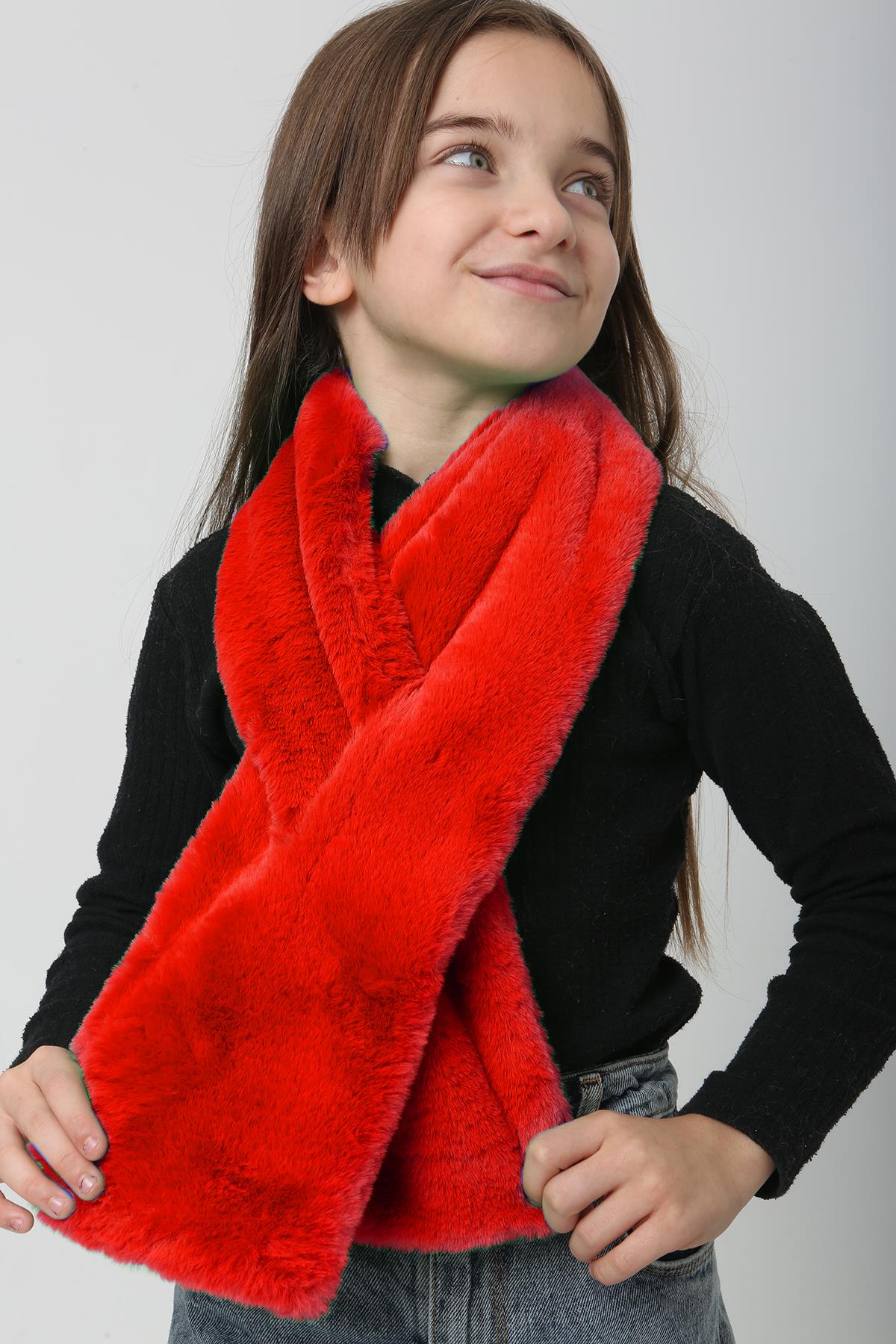 Çocuk Peluş Kaşkol Boyunluk Atkı RKB-Ç-01 Kırmızı