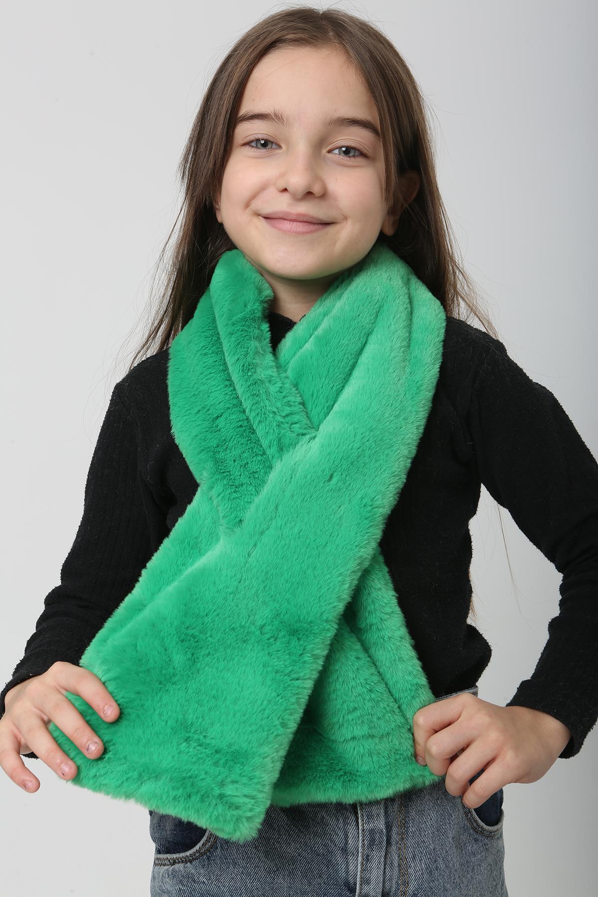 Çocuk Peluş Kaşkol Boyunluk Atkı RKB-Ç-01 Yeşil