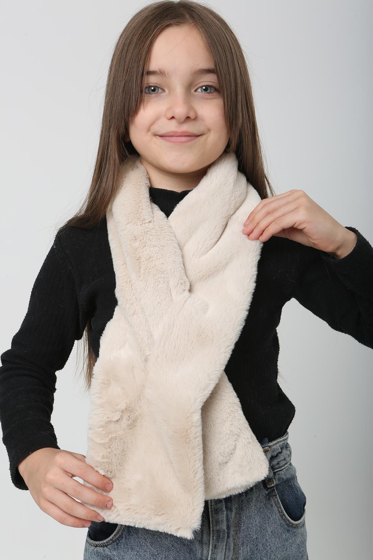 Çocuk Peluş Kaşkol Boyunluk Atkı RKB-Ç-01 Bej