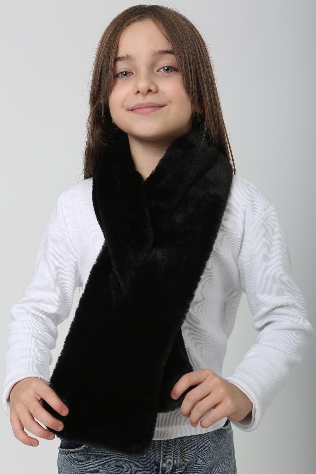 Çocuk Peluş Kaşkol Boyunluk Atkı RKB-Ç-01 Siyah