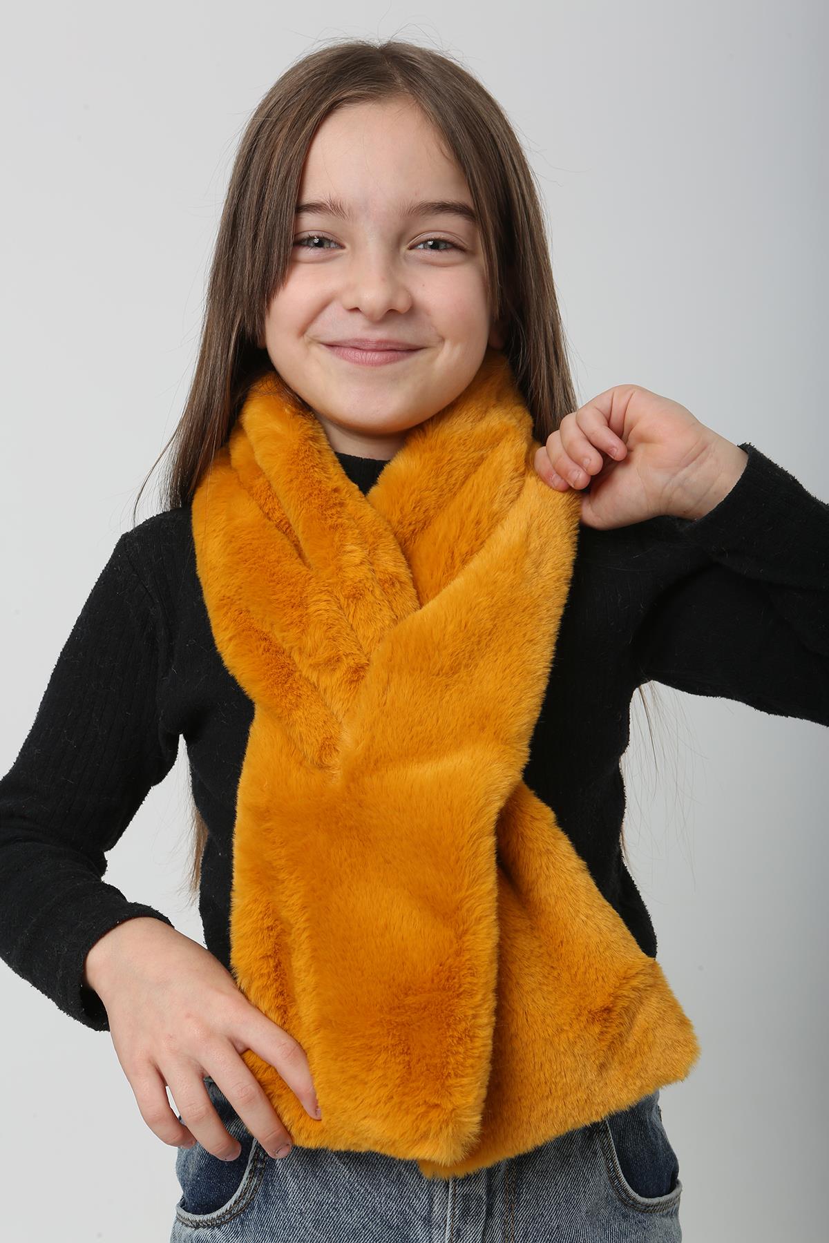 Çocuk Peluş Kaşkol Boyunluk Atkı RKB-Ç-01 Hardal