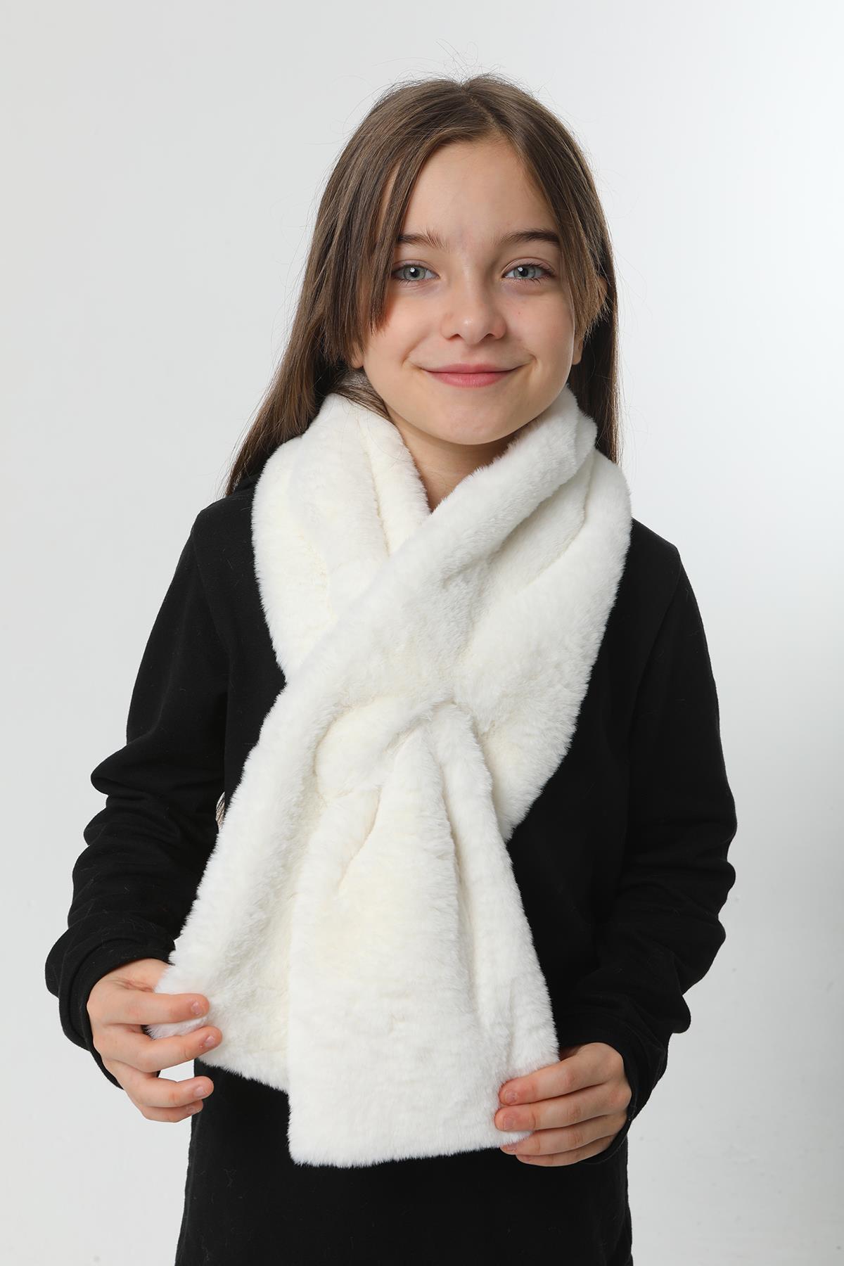 Çocuk Peluş Kaşkol Boyunluk Atkı RKB-Ç-01 Ekru