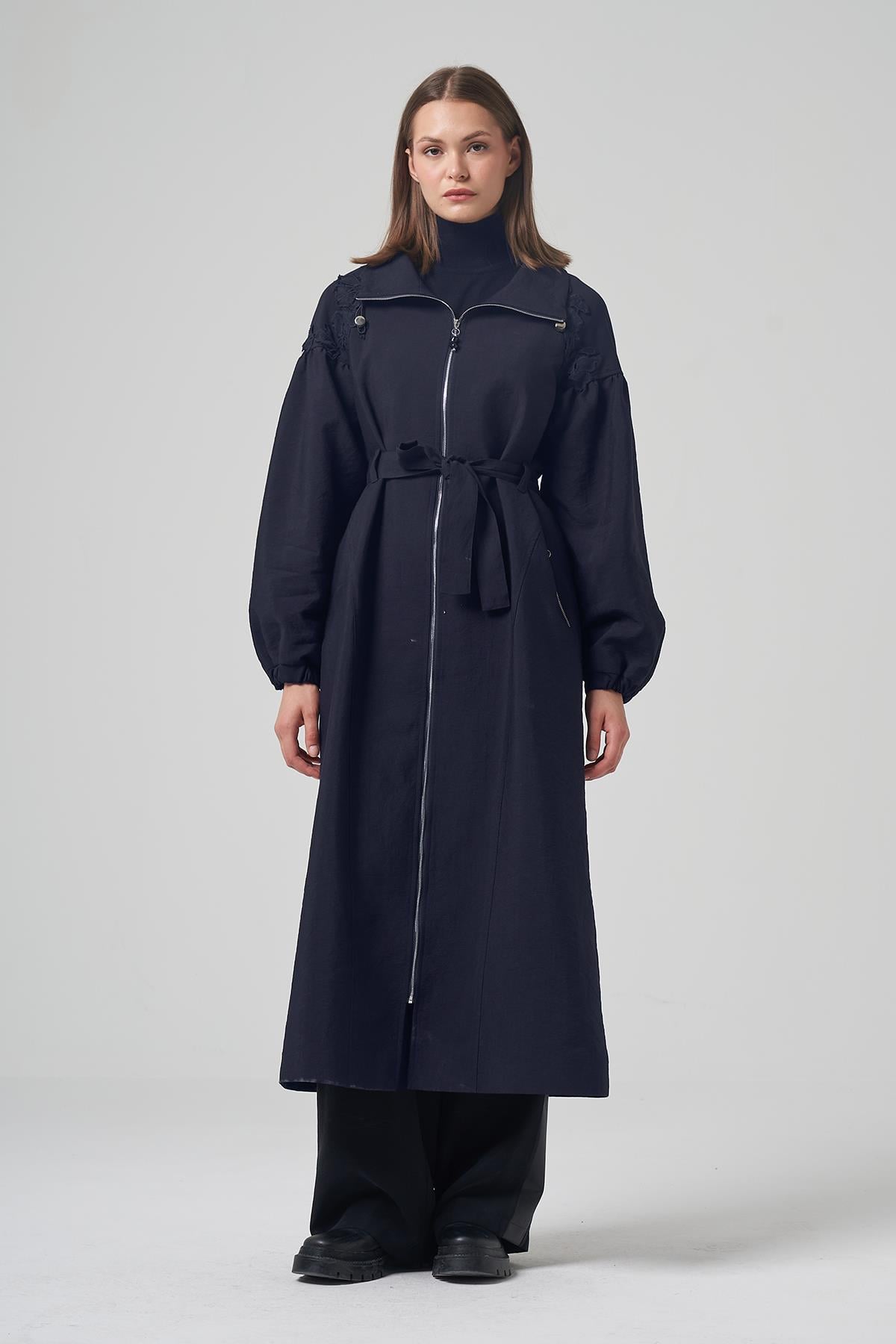Dantel Detaylı Trençkot 6840 Lacivert