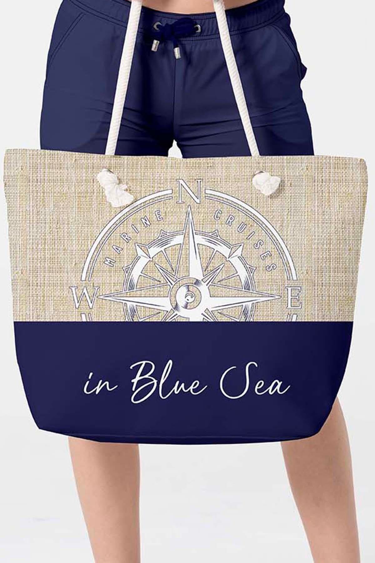 Desenli Plaj Çantası 5072 Bej