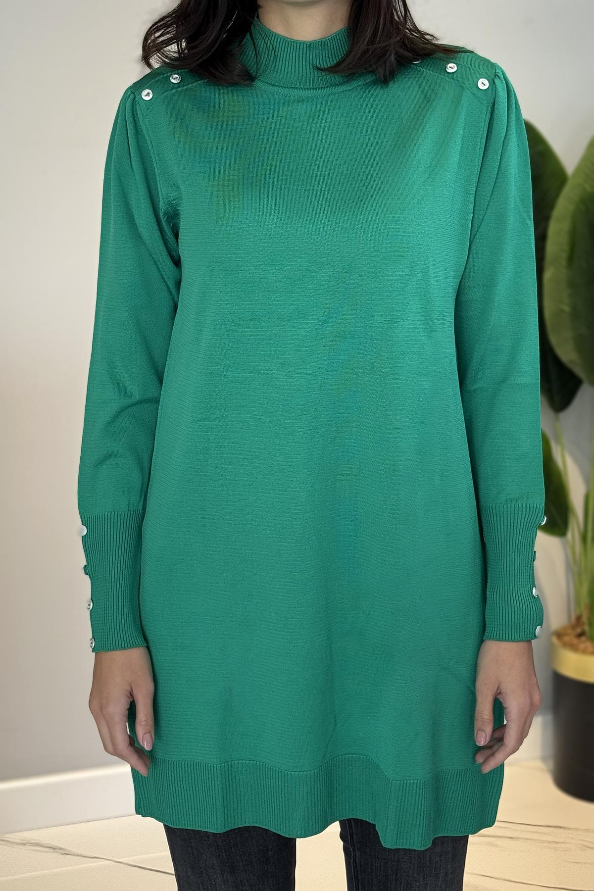 Düğme Detaylı Triko Tunik 34048 Yeşil