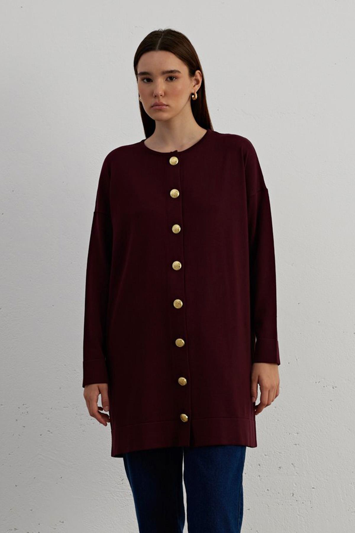 Düğmeli Triko Hırka 734 Bordo