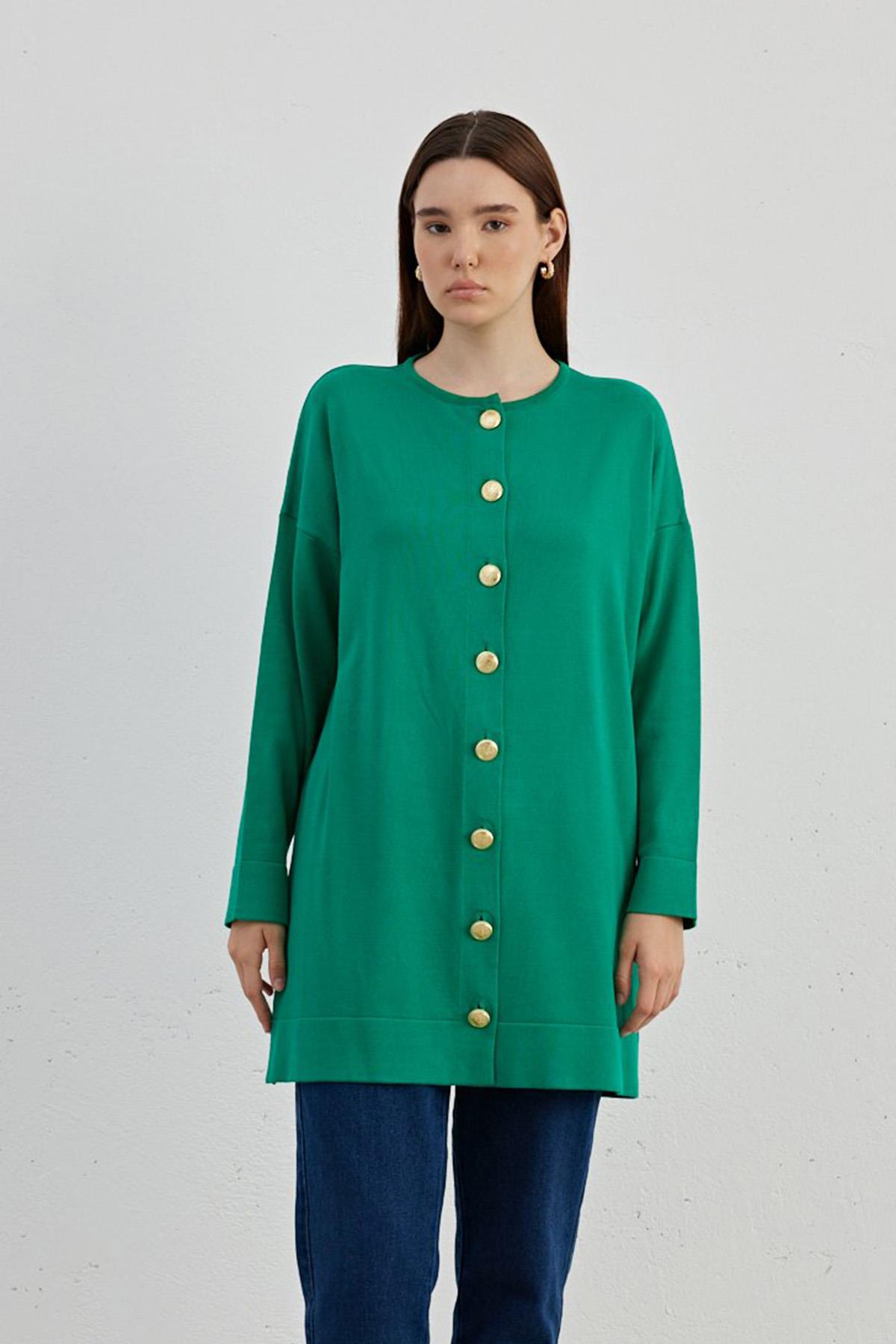 Düğmeli Triko Hırka 734 Yeşil