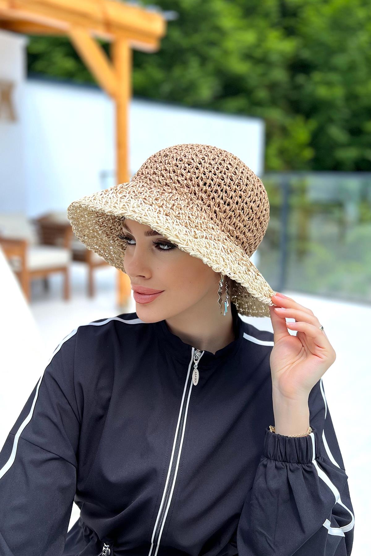 El Örgüsü Hasır Şapka RŞ-102 Camel Bej