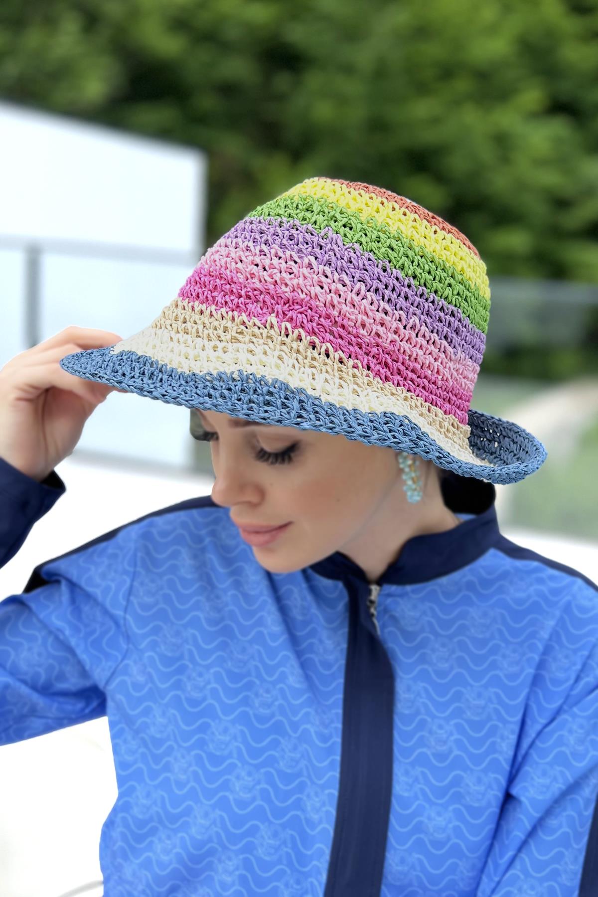 El Örgüsü Hasır Şapka RŞ-89 Mavi