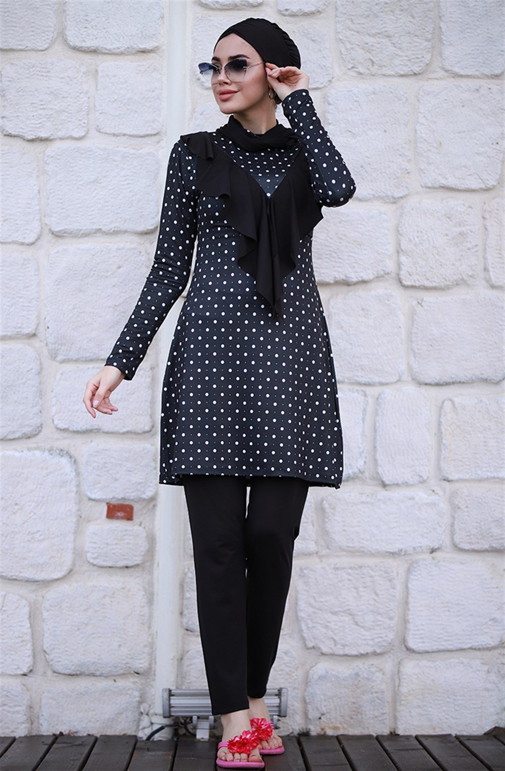 Emayo Likralı Tam Kapalı Tesettür Mayo Melike Puantiyeli