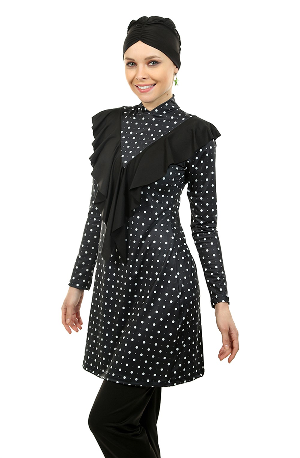 Emayo Likralı Tam Kapalı Tesettür Mayo Melike Benekli Puantiyeli