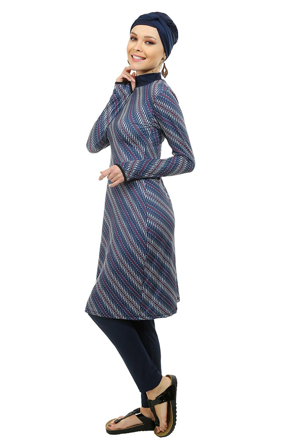 Emayo Likralı Tam Kapalı Tesettür Mayo Hatice Lacivert