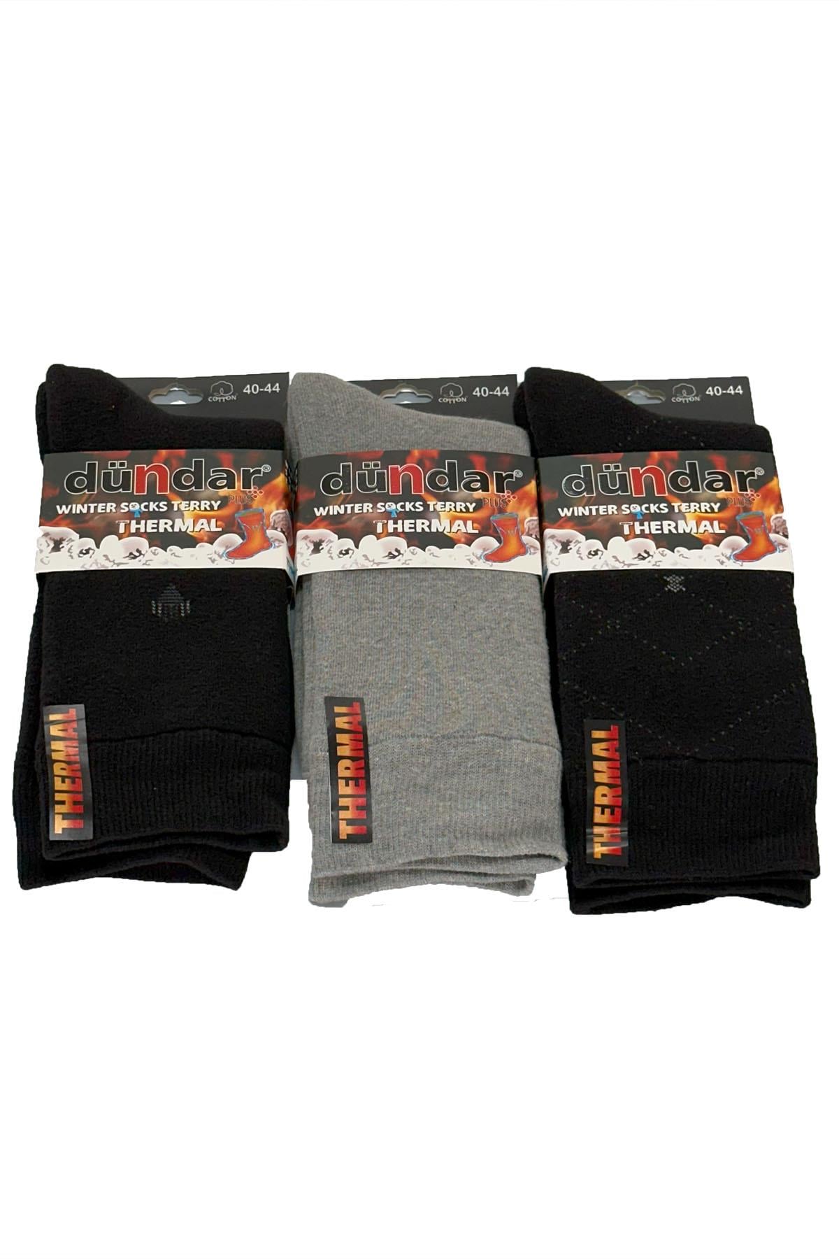 Erkek 40-44 Kışlık Termal Çorap 3'lü Paket DNDR-03 Gri Siyah