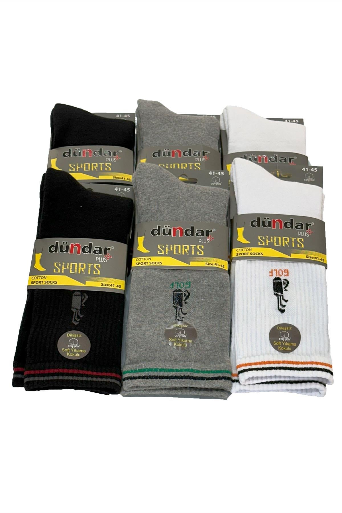 Erkek 41-45 Tenis Antreman Çorap 6'lı Paket DNDR-02 Desenli Gri-Siyah-Beyaz
