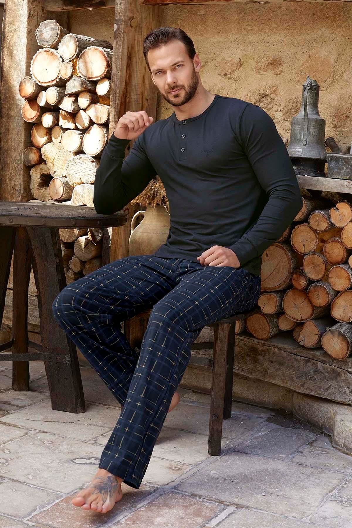 Erkek Aydoğan Modal Uzun Kol Pijama Takımı 3349 Lacivert02