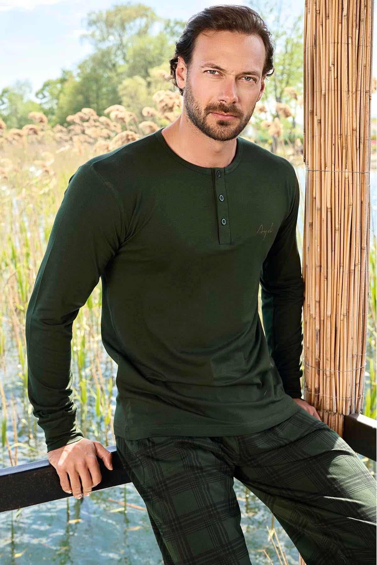 Erkek Aydoğan Modal Uzun Kol Pijama Takımı 3439 Haki