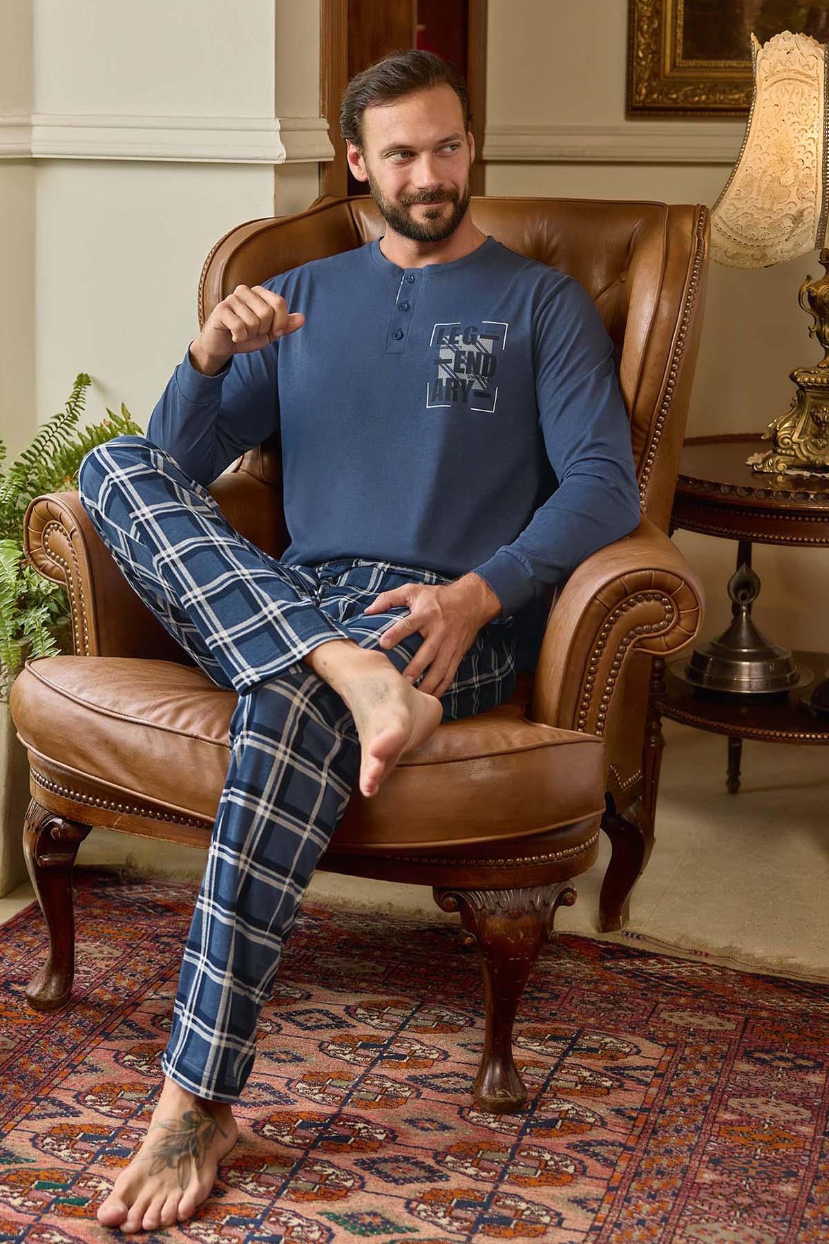 Erkek Aydoğan Pamuklu Süprem Pijama Takımı 240794 İndigo