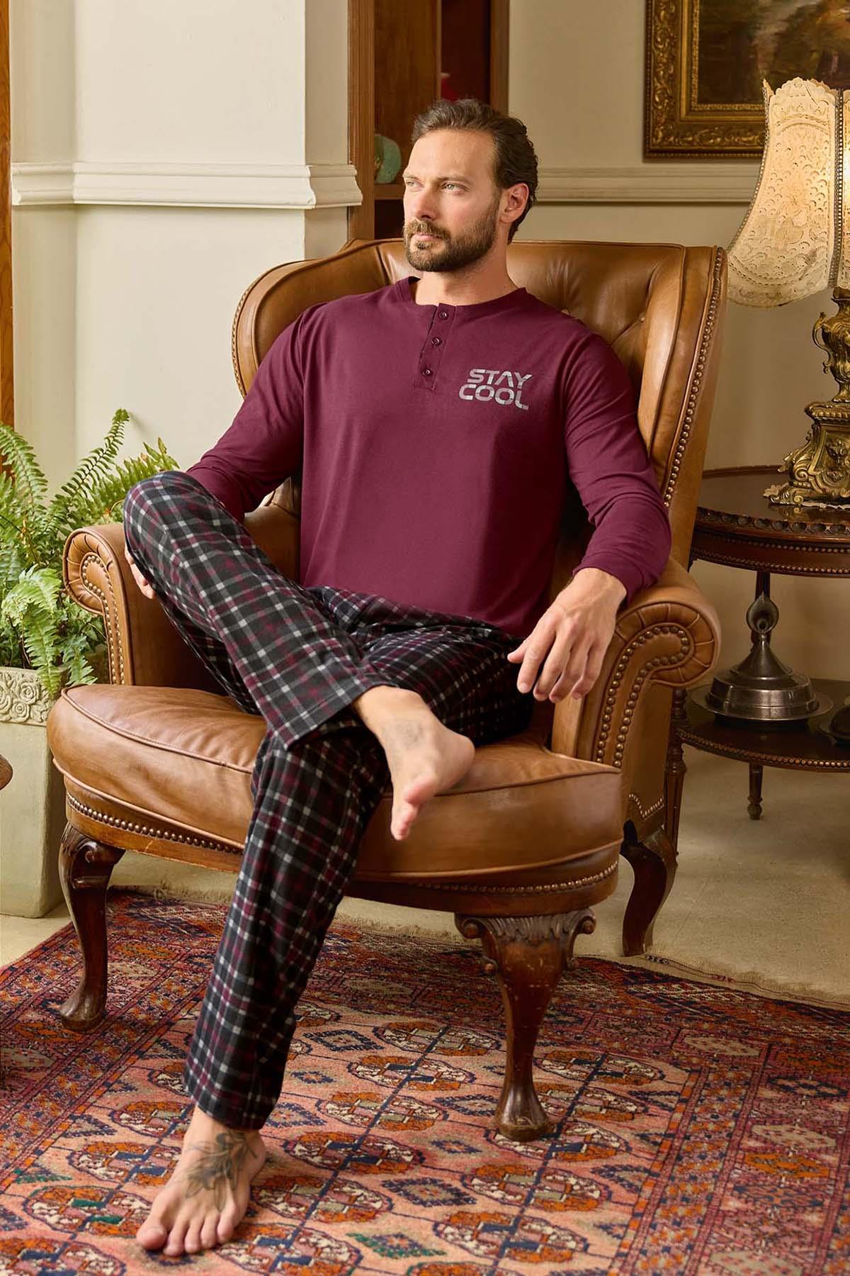 Erkek Aydoğan Pamuklu Süprem Pijama Takımı 240787 Bordo