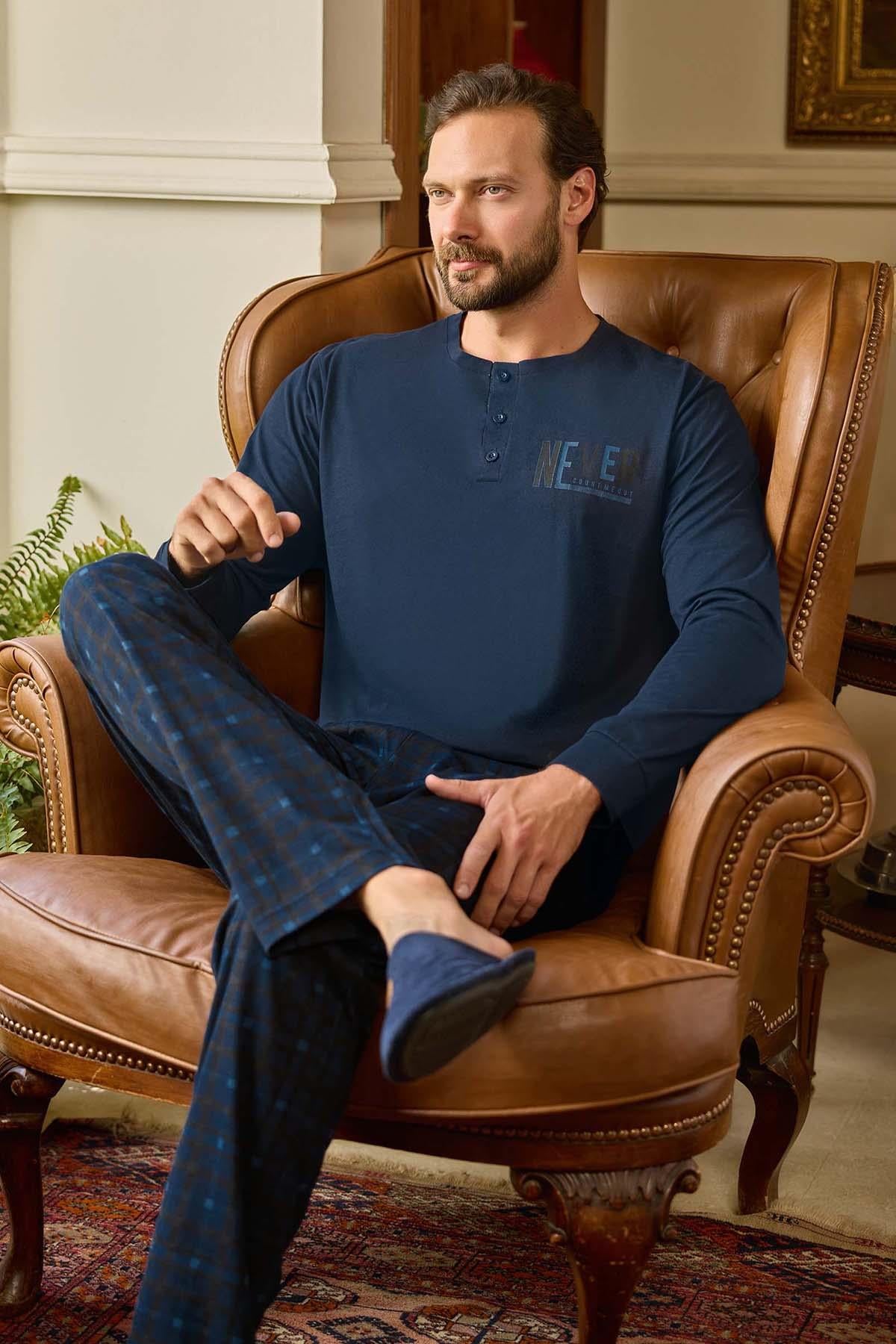 Erkek Aydoğan Pamuklu Süprem Pijama Takımı 240796 Lacivert