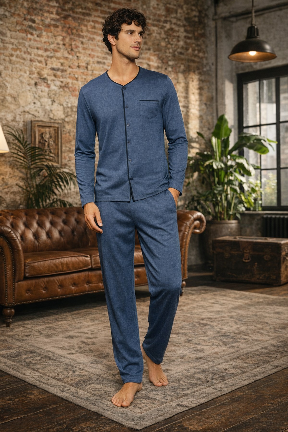 Erkek Aydoğan Pamuklu Uzun Kol Pijama Takımı 250556 Füme