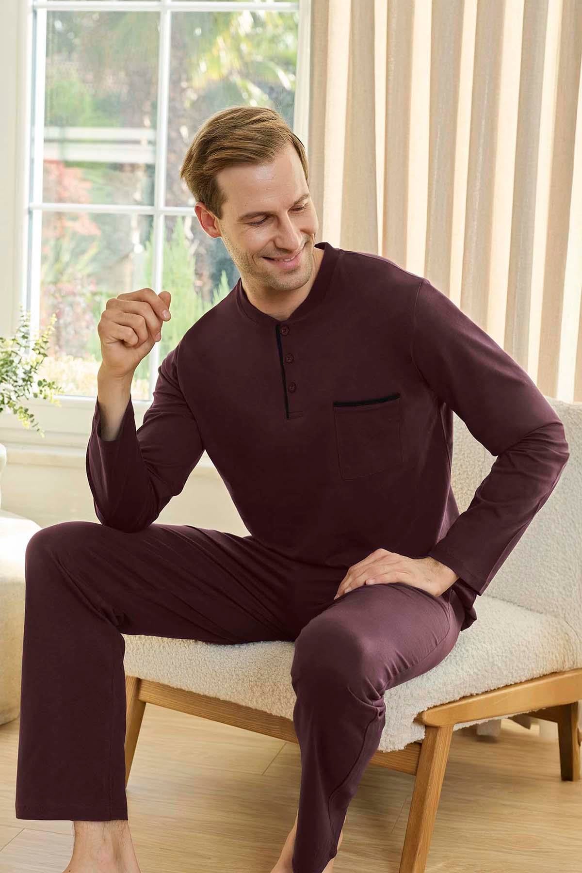 Erkek Aydoğan Suprem Uzun Kol Pijama Takımı 250729 Bordo02